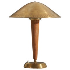 ASEA, Schreibtischleuchte / Tischlampe, Messing, Ulme, Schweden, 1940er Jahre