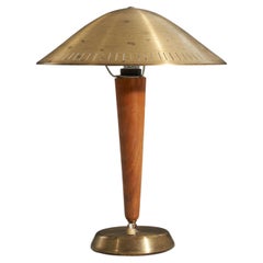 Vintage ASEA, Desk Light / Table Lamp, Brass, Elm, Sweden, 1940s