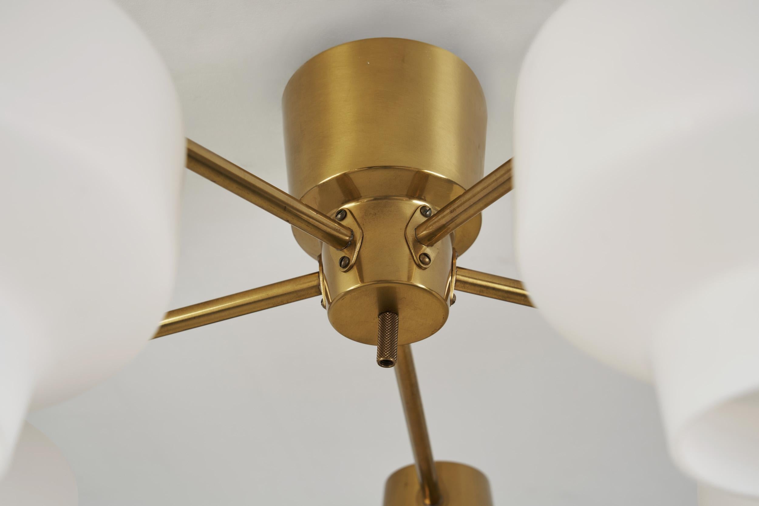 Asea-Elektroskandia Five Arm Brass and Glass Ceiling Light, Sweden ca 1950s For Sale 7