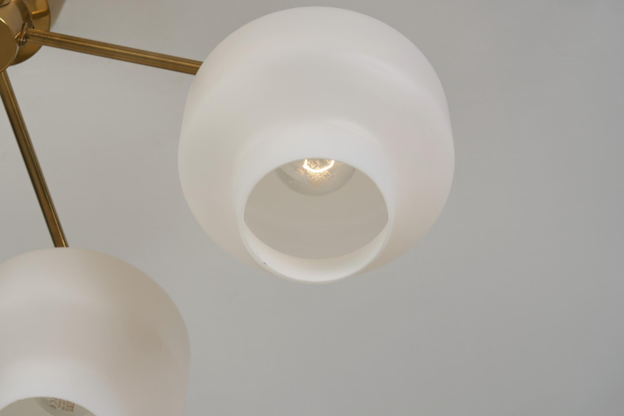 Asea-Elektroskandia Five Arm Brass and Glass Ceiling Light, Sweden ca 1950s For Sale 9