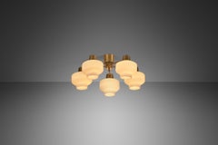 ASEA-Elektroskandia Five Arm Brass and Glass Ceiling Light, Sweden, circa 1950s
