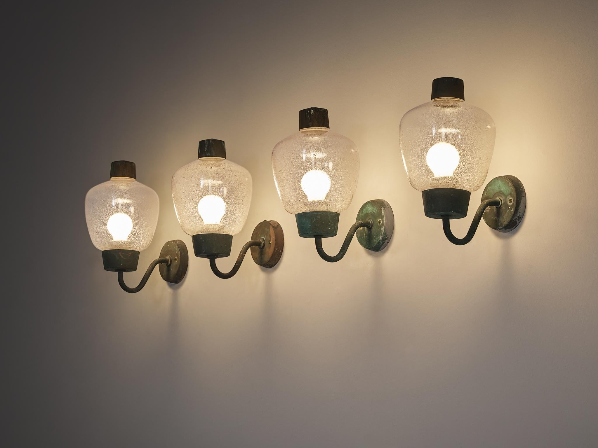 Asea Elektroskandia Swedish Wall Lights in Patinated Copper and Glass