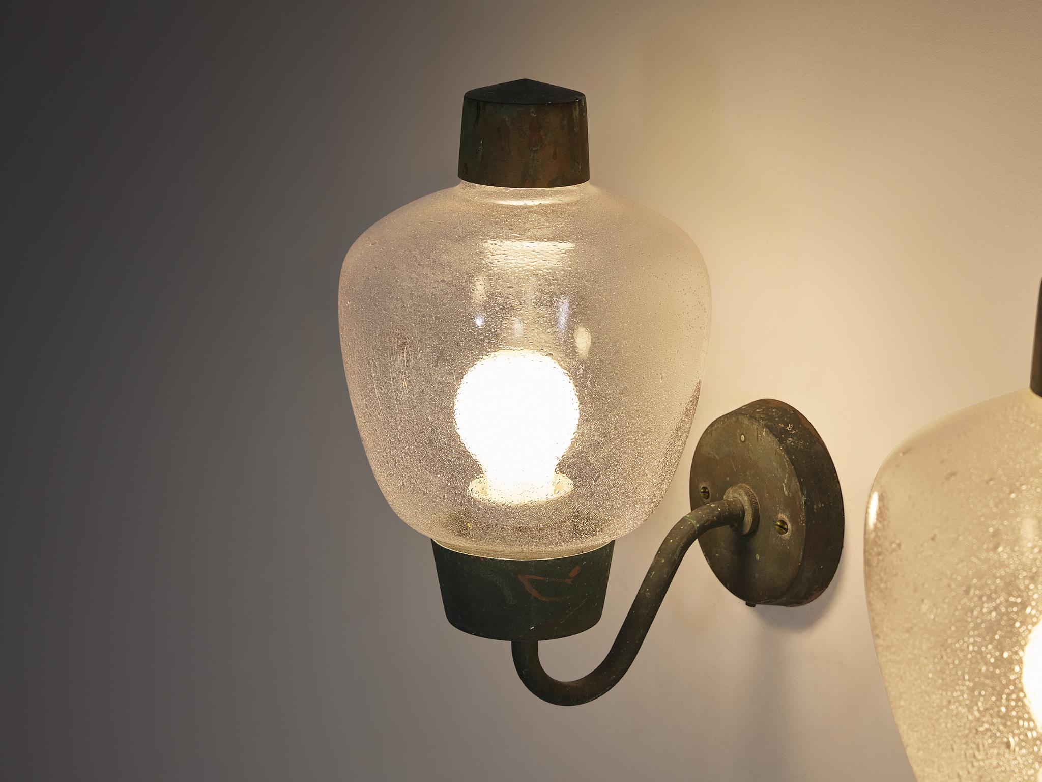 Scandinavian Modern Asea Elektroskandia Swedish Wall Lights in Patinated Copper and Glass For Sale