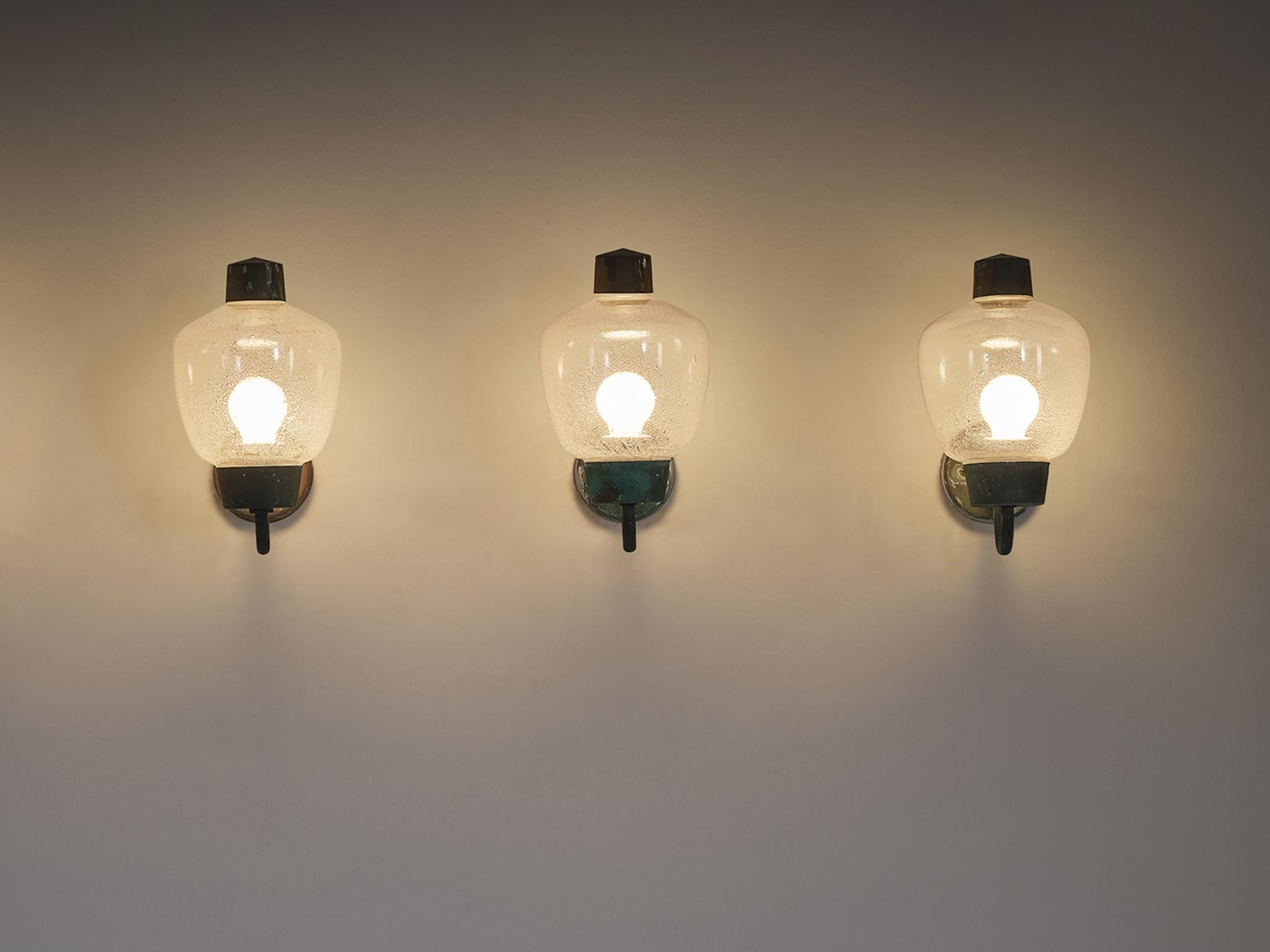 Asea Elektroskandia Swedish Wall Lights in Patinated Copper and Glass In Good Condition For Sale In Waalwijk, NL