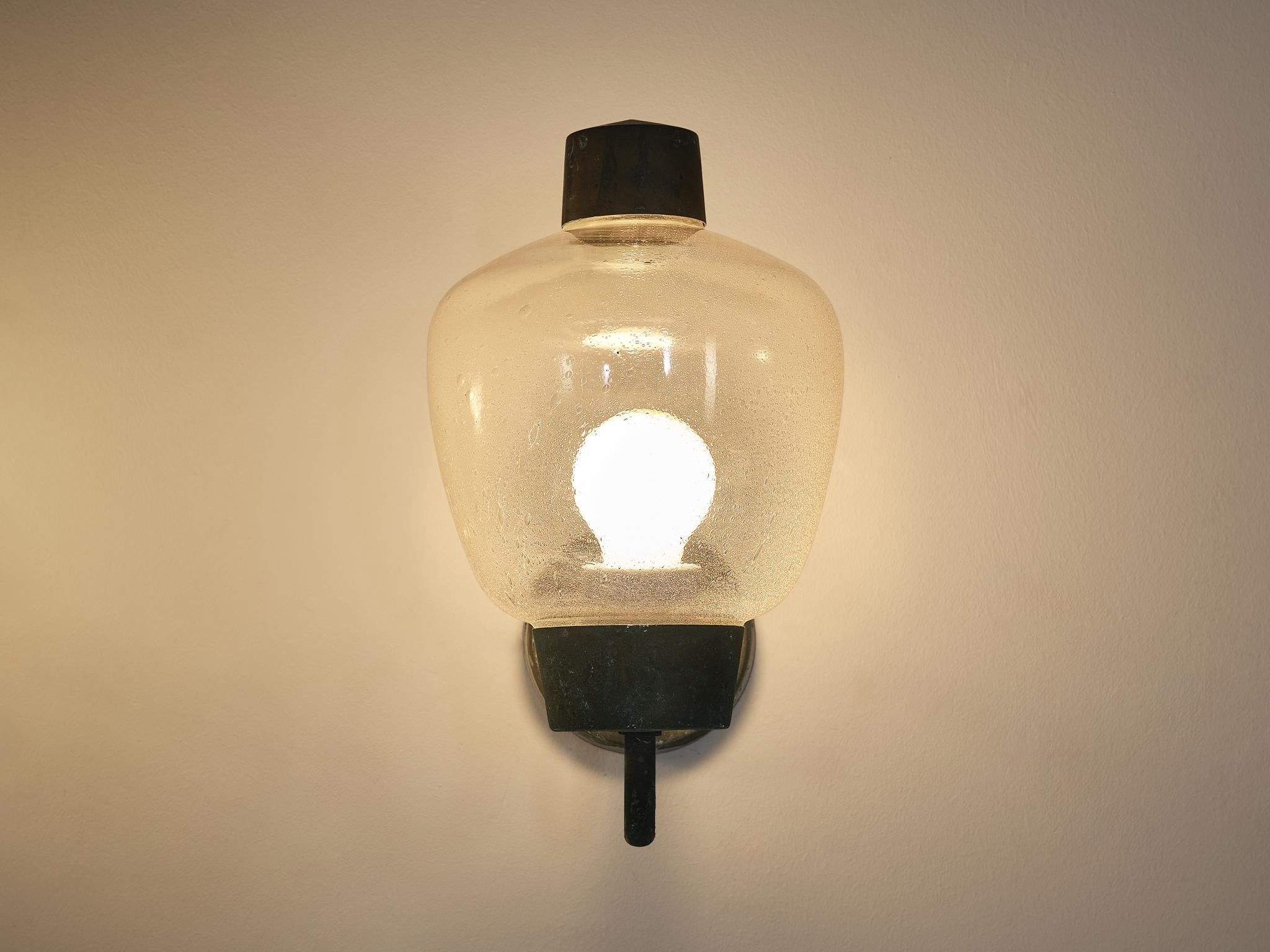 Mid-20th Century Asea Elektroskandia Swedish Wall Lights in Patinated Copper and Glass For Sale