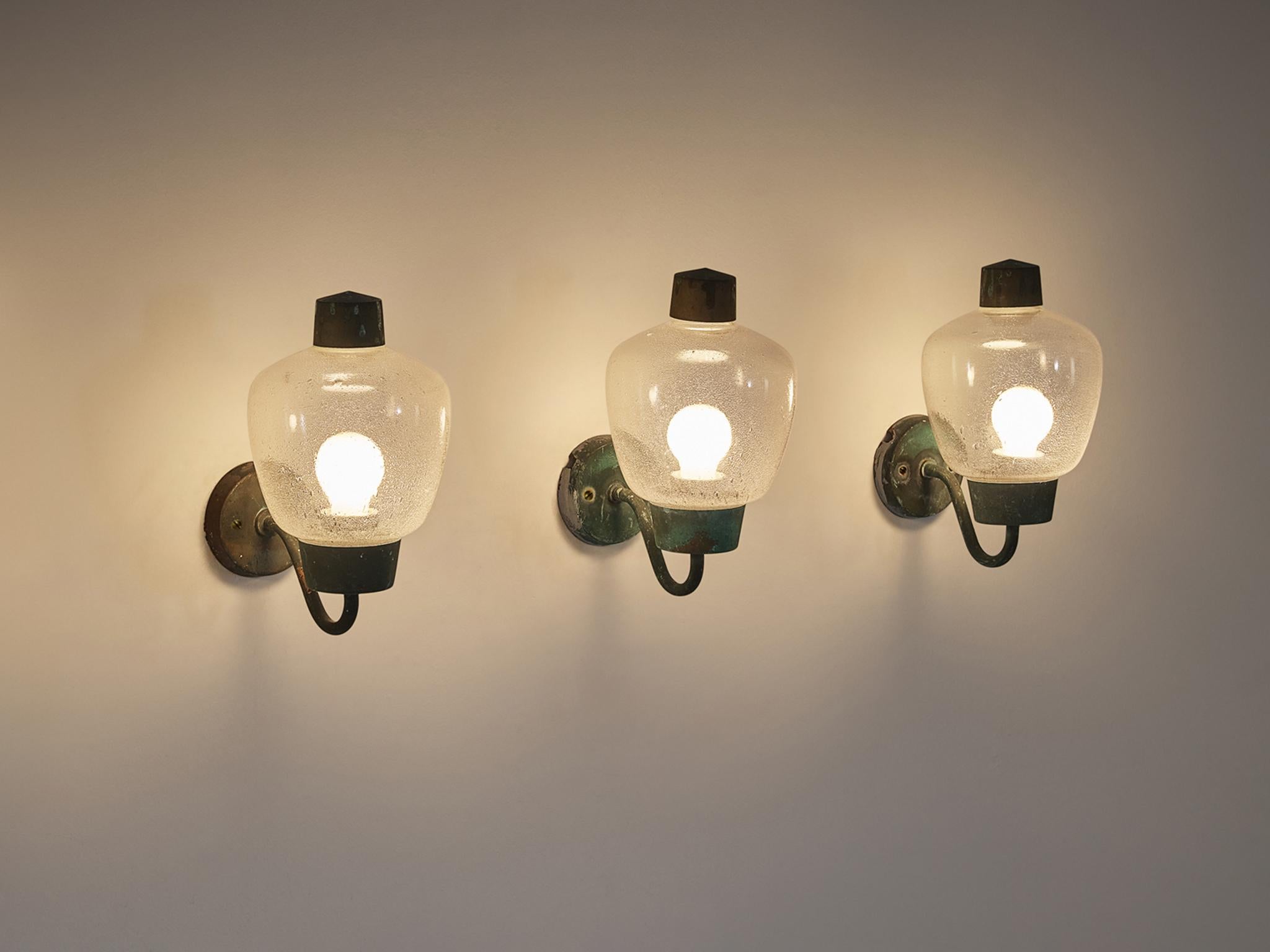 Asea Elektroskandia Swedish Wall Lights in Patinated Copper and Glass For Sale 1