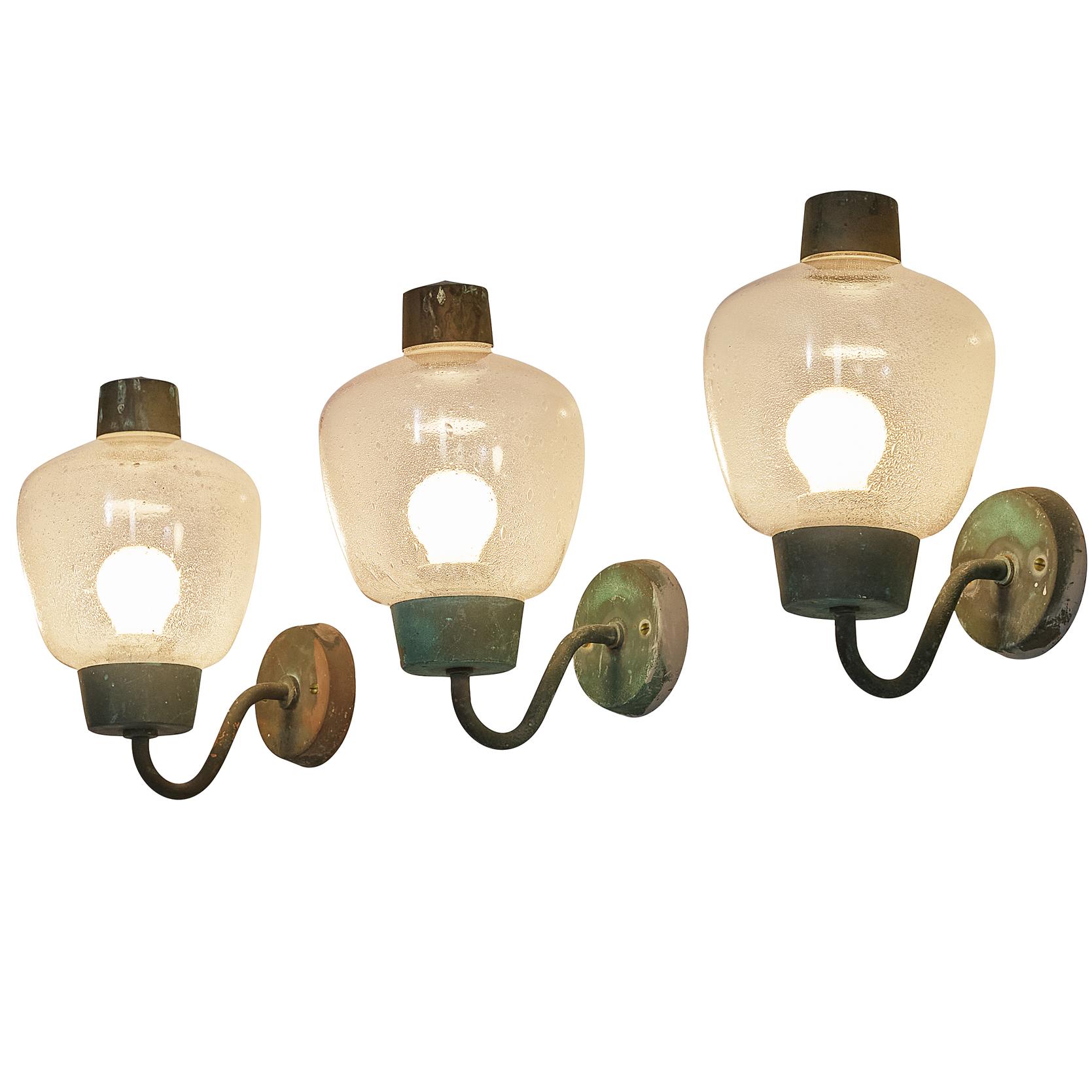 Asea Elektroskandia Swedish Wall Lights in Patinated Copper and Glass For Sale
