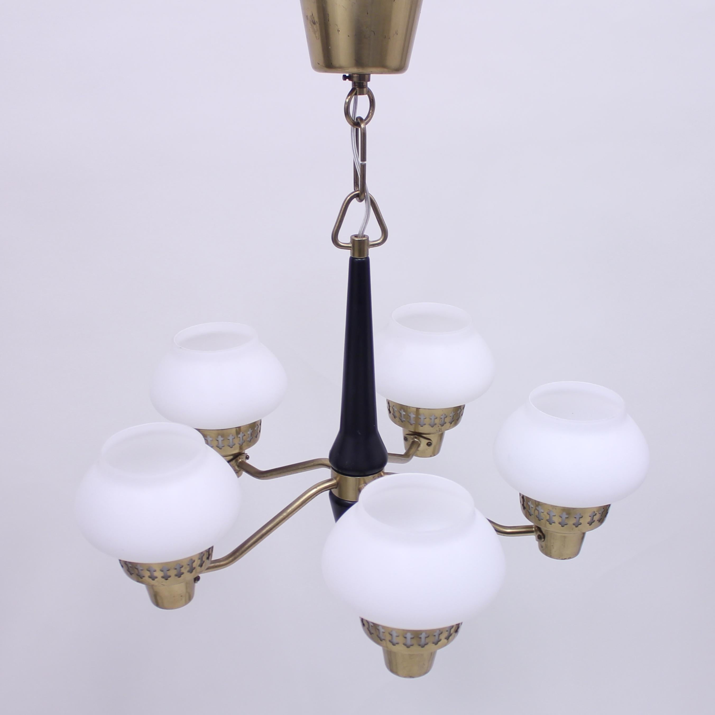 Brass ASEA Five-Light Ceiling Lamp, 1950s