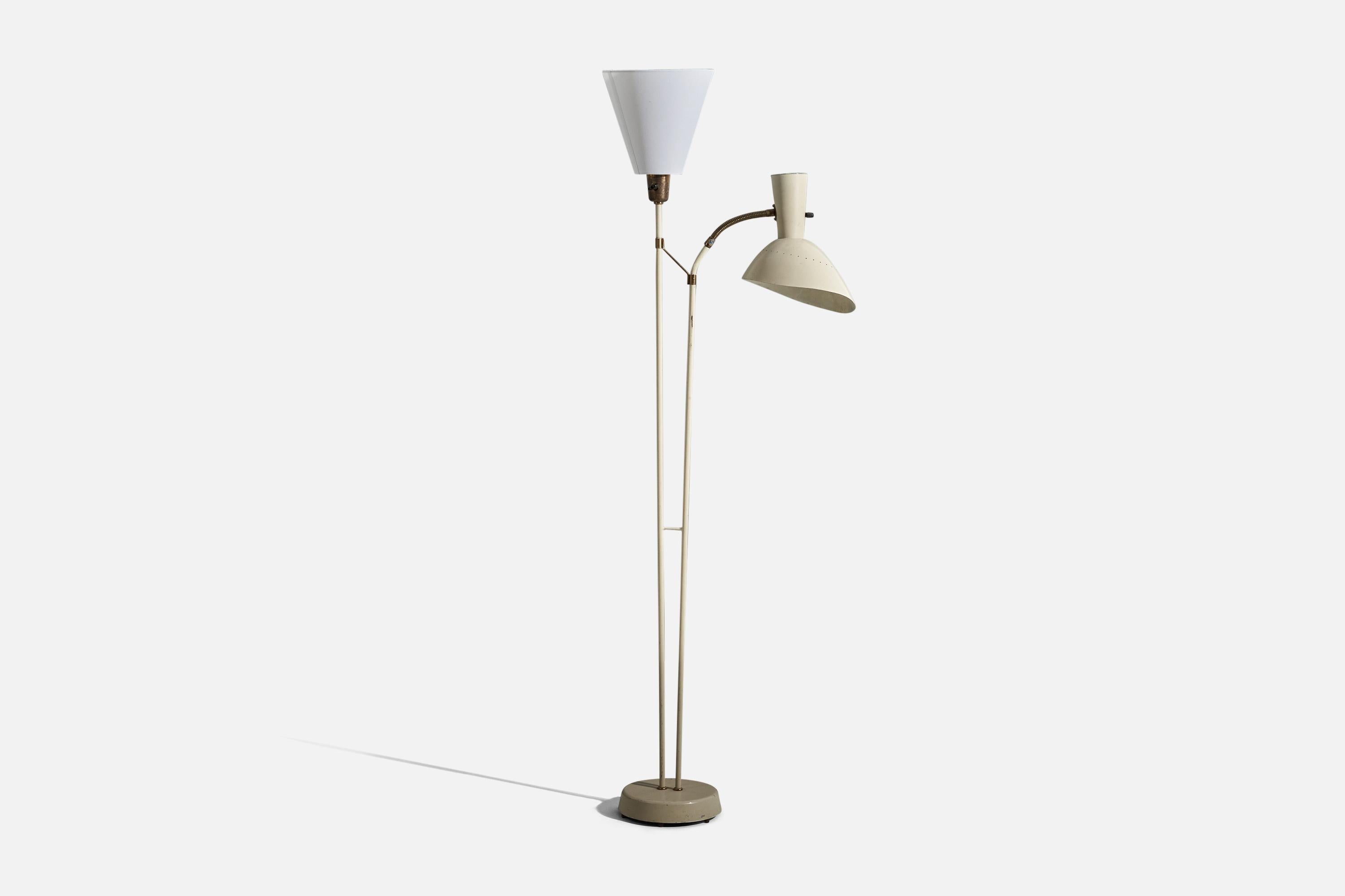 Mid-Century Modern ASEA, Floor Lamp, Brass, Metal, Fabric, Sweden, 1950s