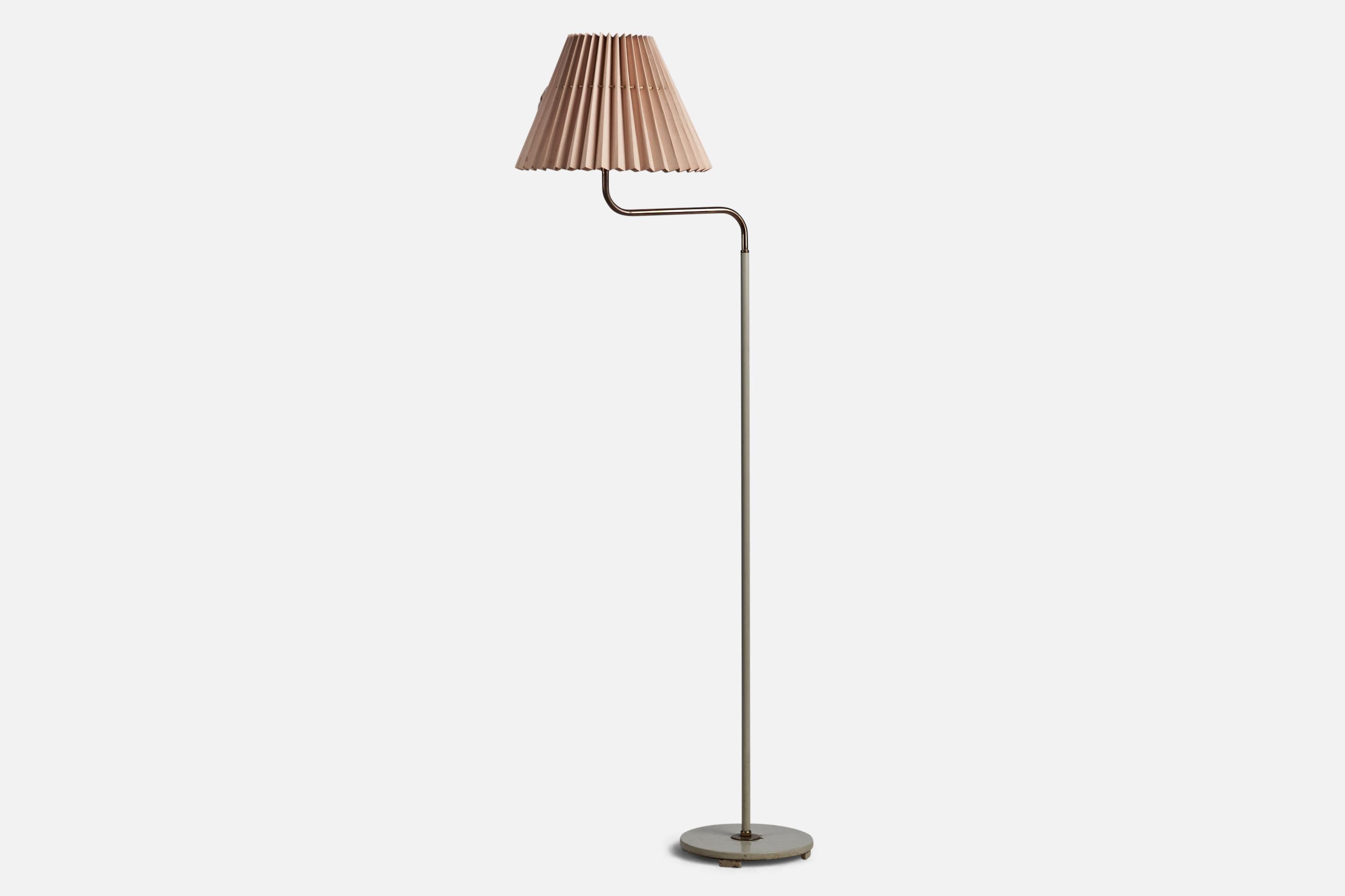 A brass, light grey-lacquered metal and pink paper floor lamp designed and produced by ASEA, Sweden, 1940s.

Overall Dimensions (inches): 59” H x 13.75” W x 22” D
Bulb Specifications: E-26 Bulb
Number of Sockets: 1
All lighting will be converted for
