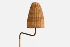 ASEA, lampada da terra, ottone, metallo, rattan, Svezia, anni '50