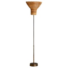 ASEA, Floor Lamp, Brass, Rattan, Sweden, 1940s