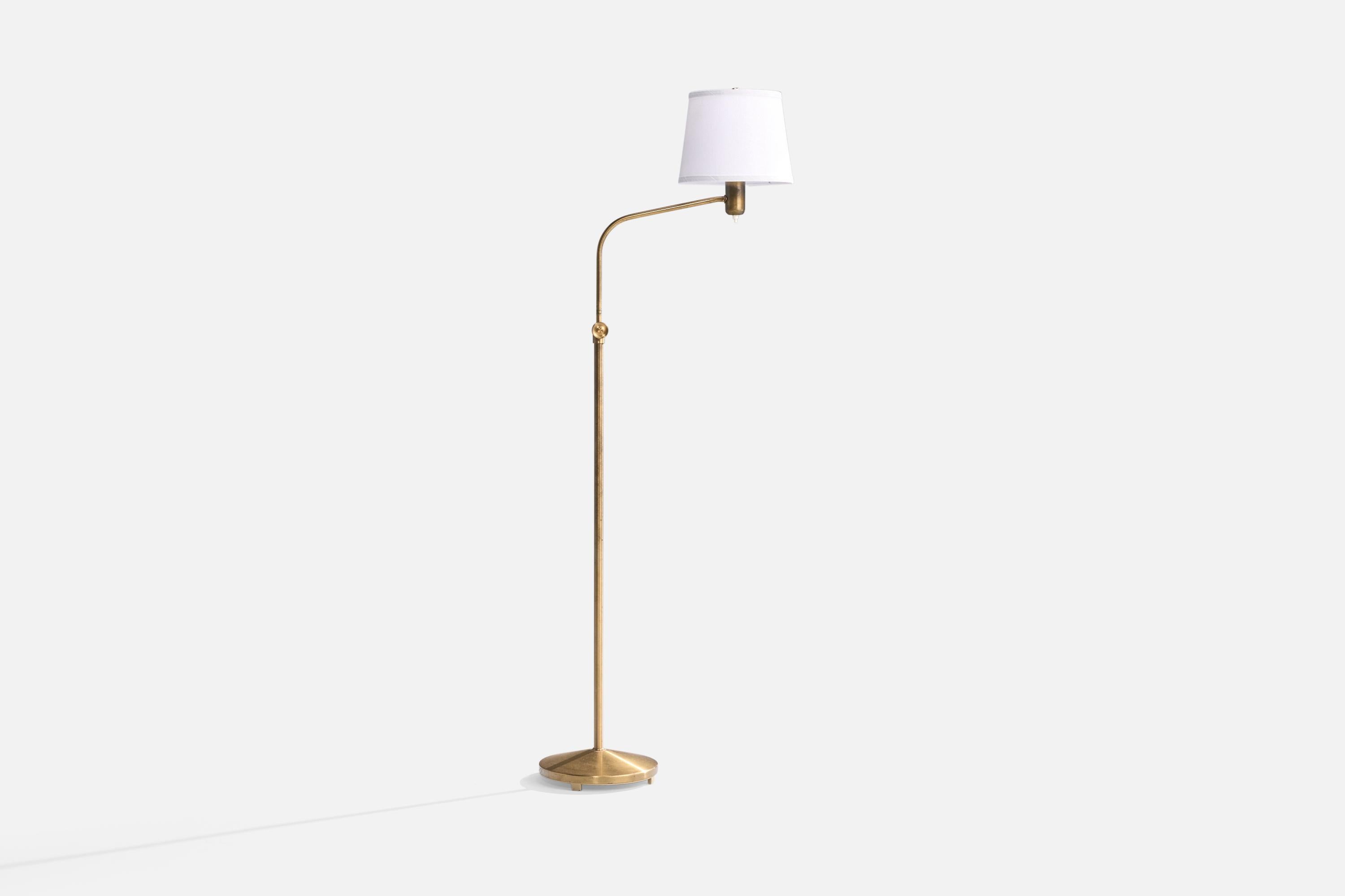 ASEA, Floor Lamps, Brass, Fabric, Sweden, 1950s In Good Condition In High Point, NC