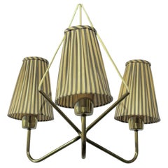 ASEA mid century chandelier pendant lamp, brass & stripy textile, Sweden, 1950s