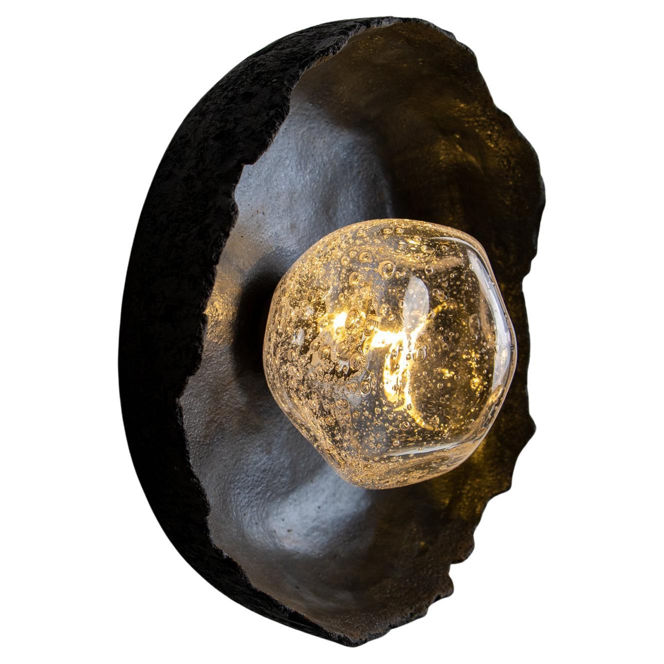 ASEA No. 12 Sculptural Wall Light in Stoneware and Hand-blown Glass For Sale