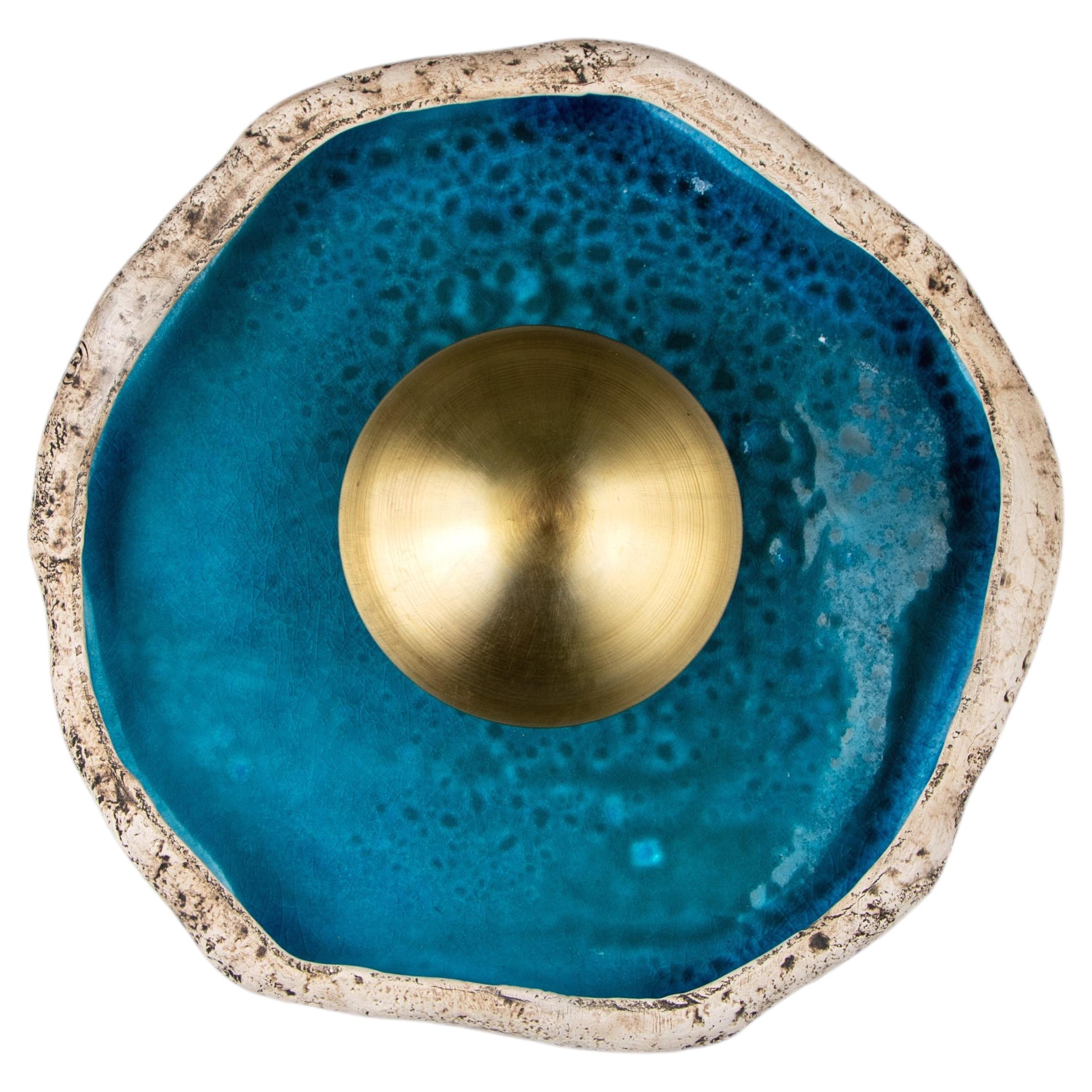 ASEA Nr. 18 Blaue Wandleuchte aus Steingut und Metall im Angebot