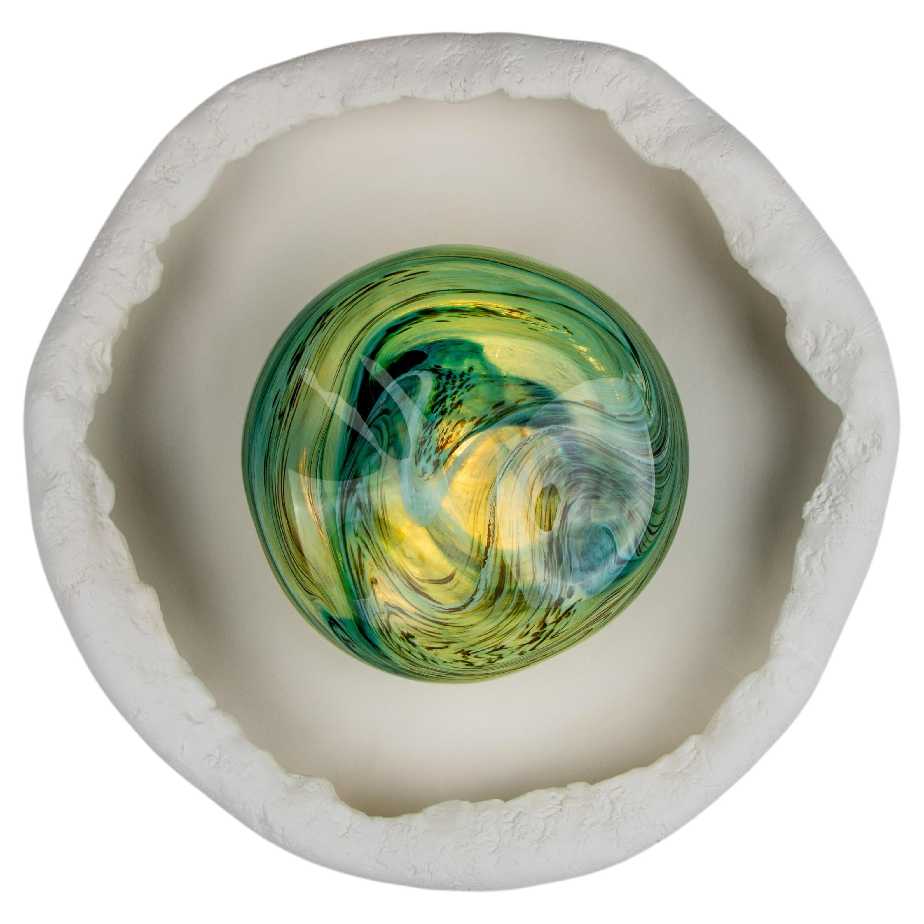 ASEA No. 35 Moss Sculptural Wall Light in Stoneware and Hand-blown Glass For Sale