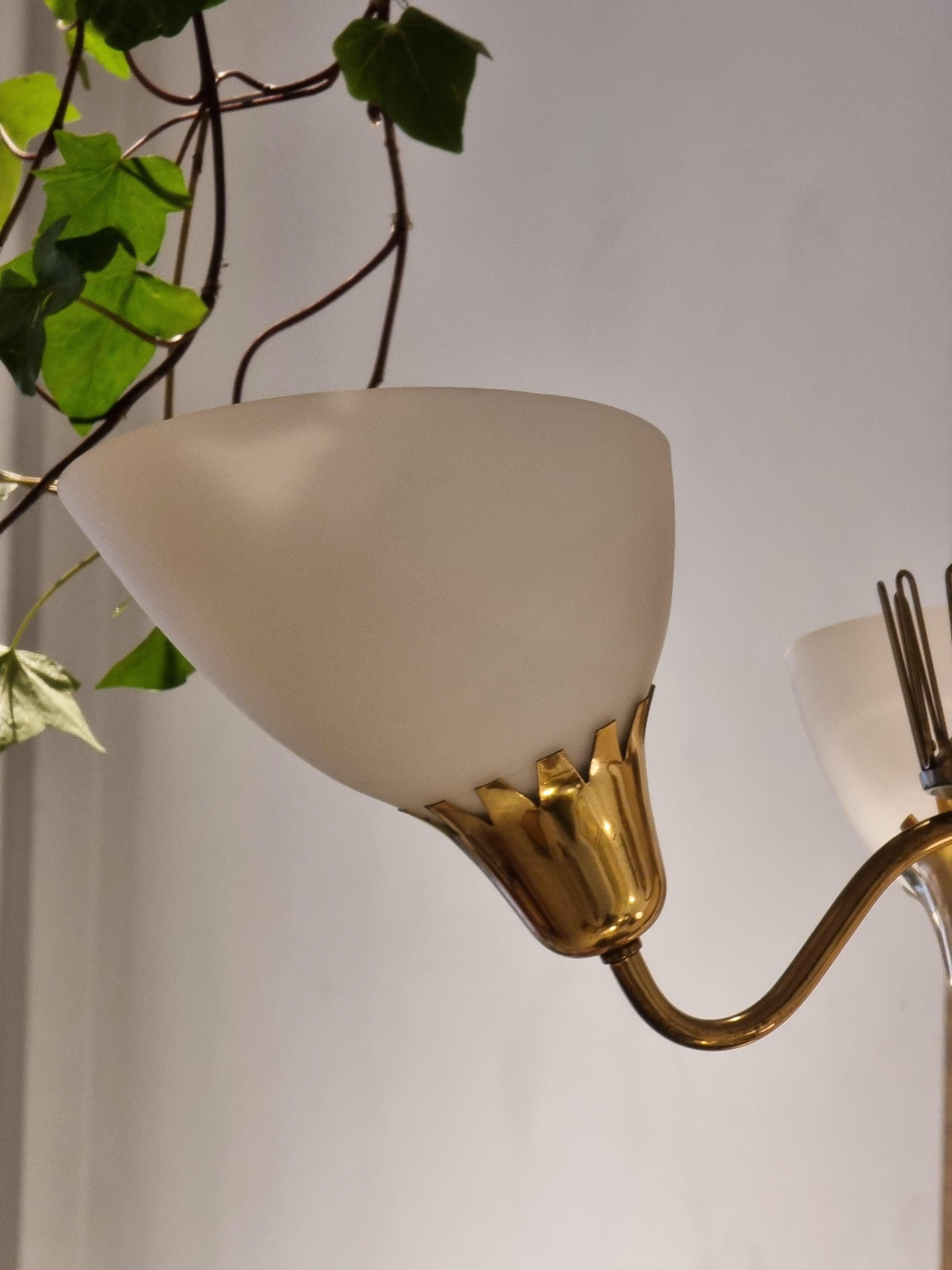 20th Century ASEA pendant in brass with glass shades, Scandinavian Modern, Sweden mid-1900s. For Sale