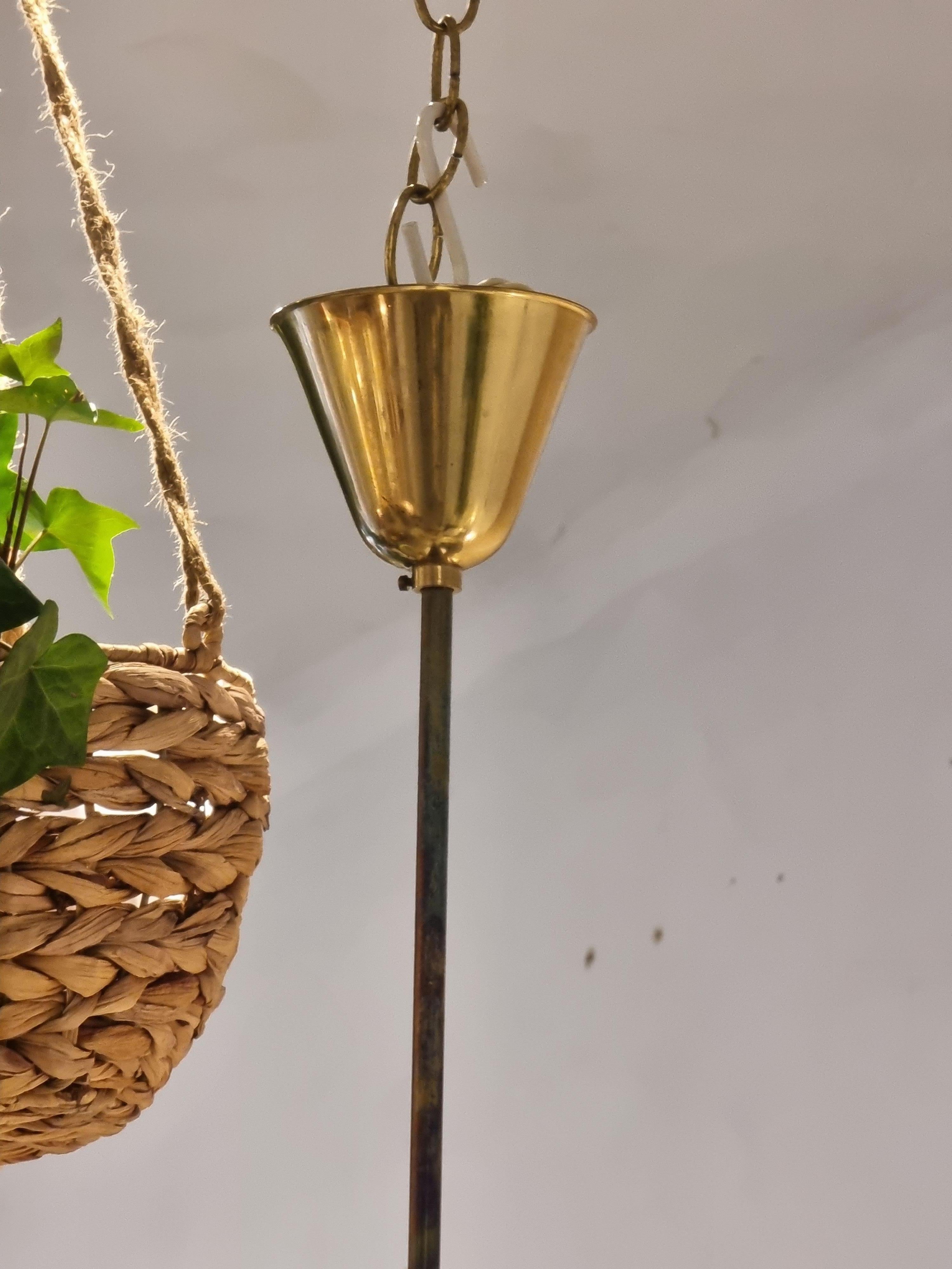 Brass ASEA pendant in brass with glass shades, Scandinavian Modern, Sweden mid-1900s. For Sale
