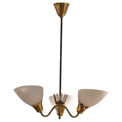 ASEA pendant in brass with glass shades, Scandinavian Modern, Sweden mid-1900s.