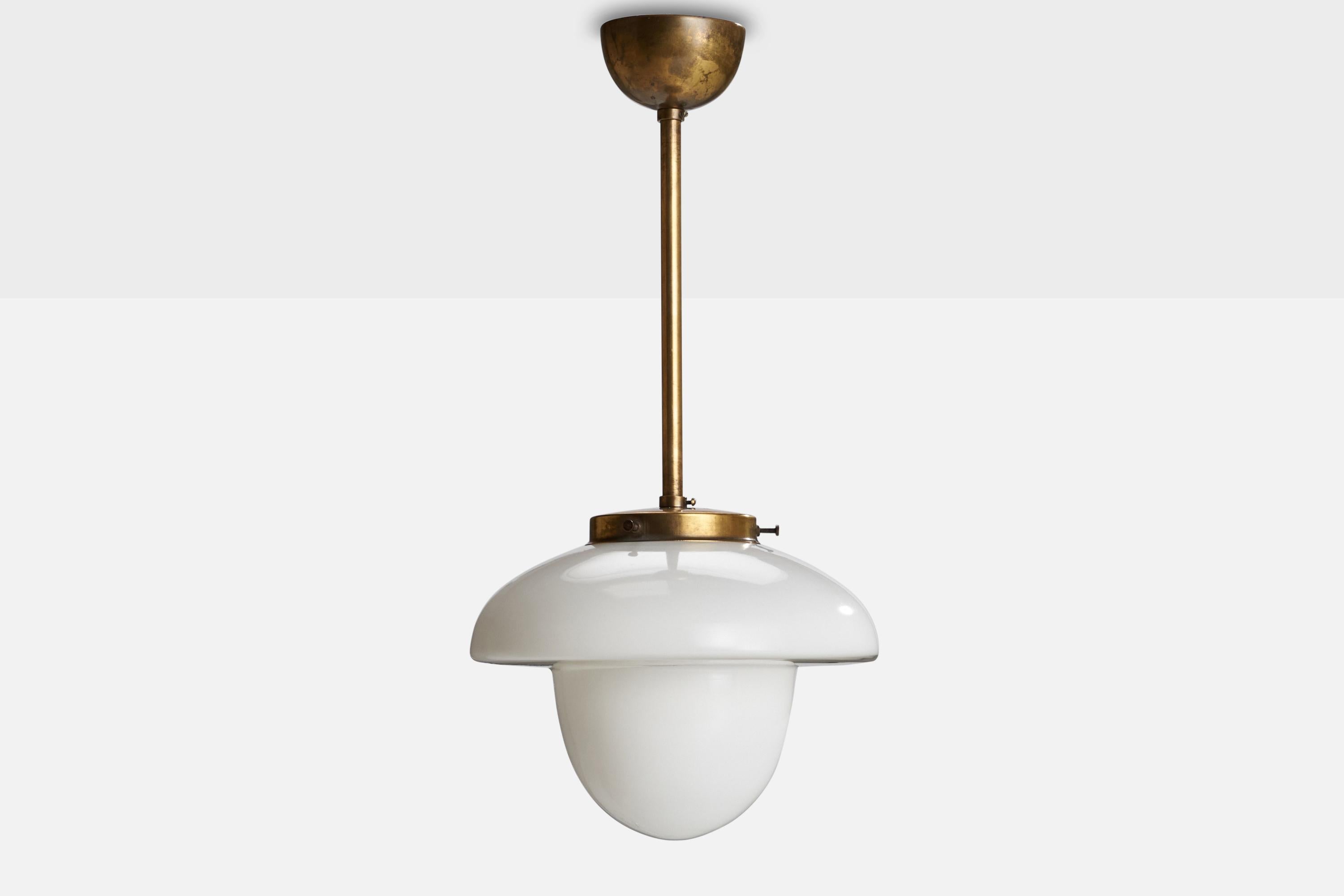 Scandinavian Modern ASEA, Pendant Light, Brass, Glass, Sweden, 1930s For Sale