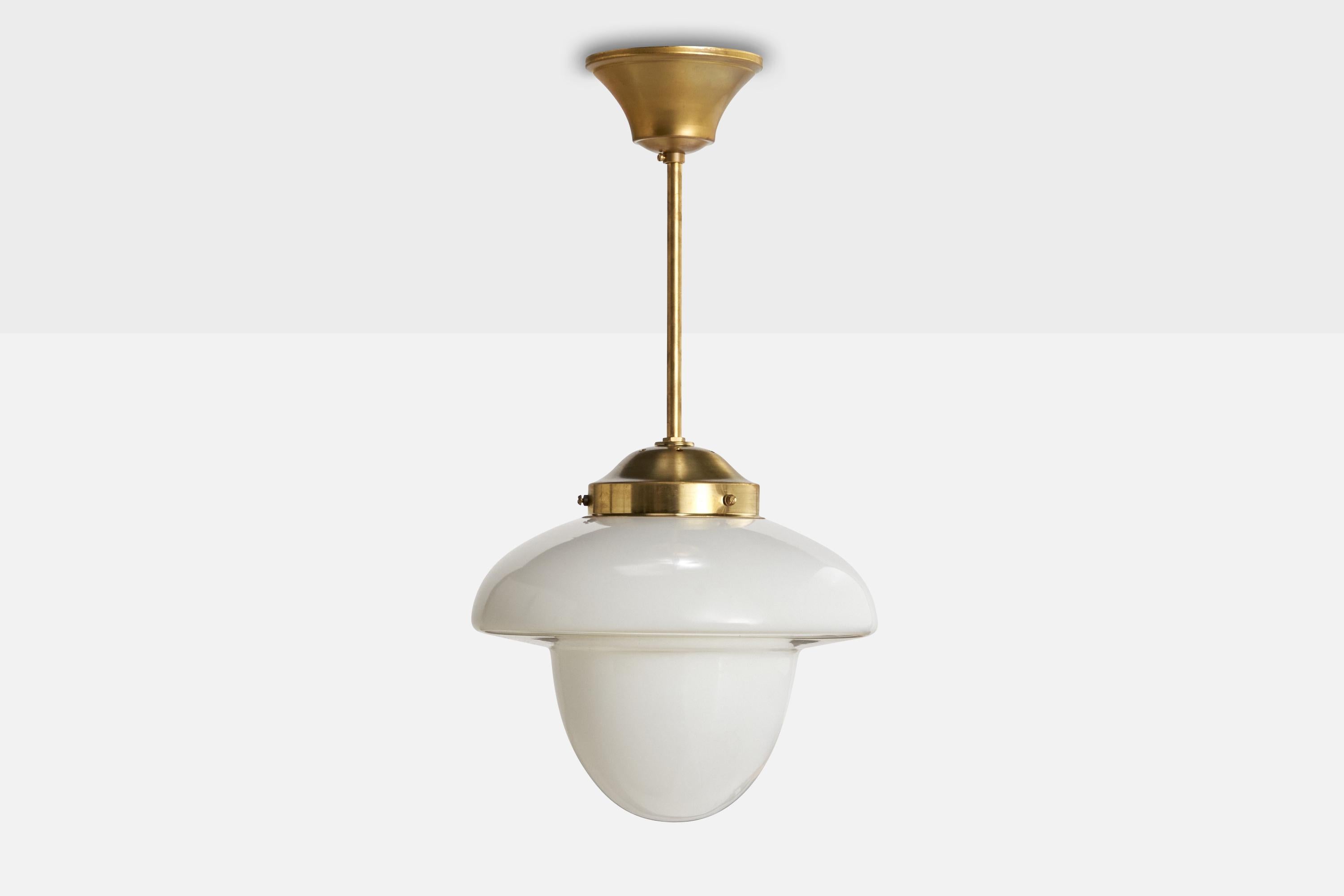 Scandinavian Modern ASEA, Pendant Light, Brass, Glass, Sweden, 1930s For Sale