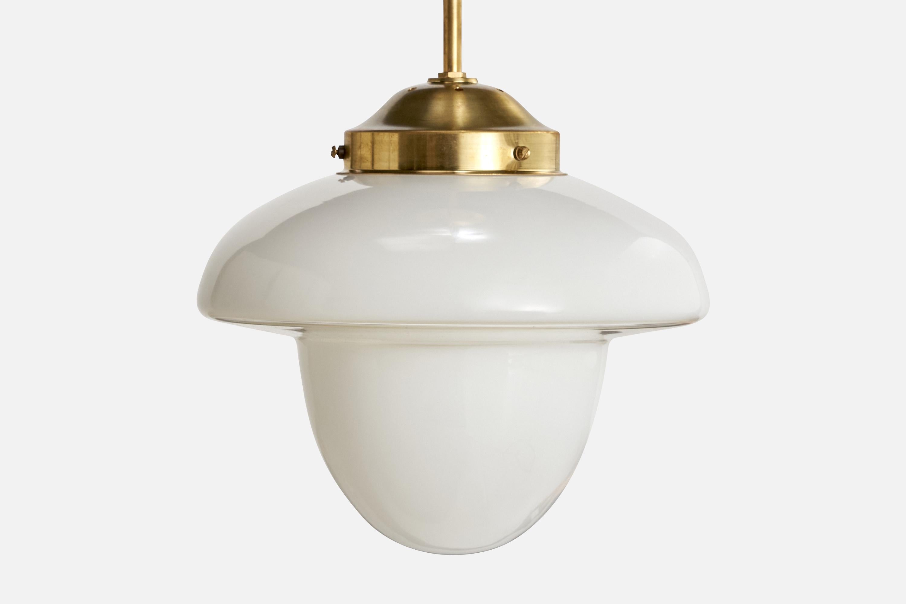 ASEA, Pendant Light, Brass, Glass, Sweden, 1930s In Good Condition For Sale In High Point, NC
