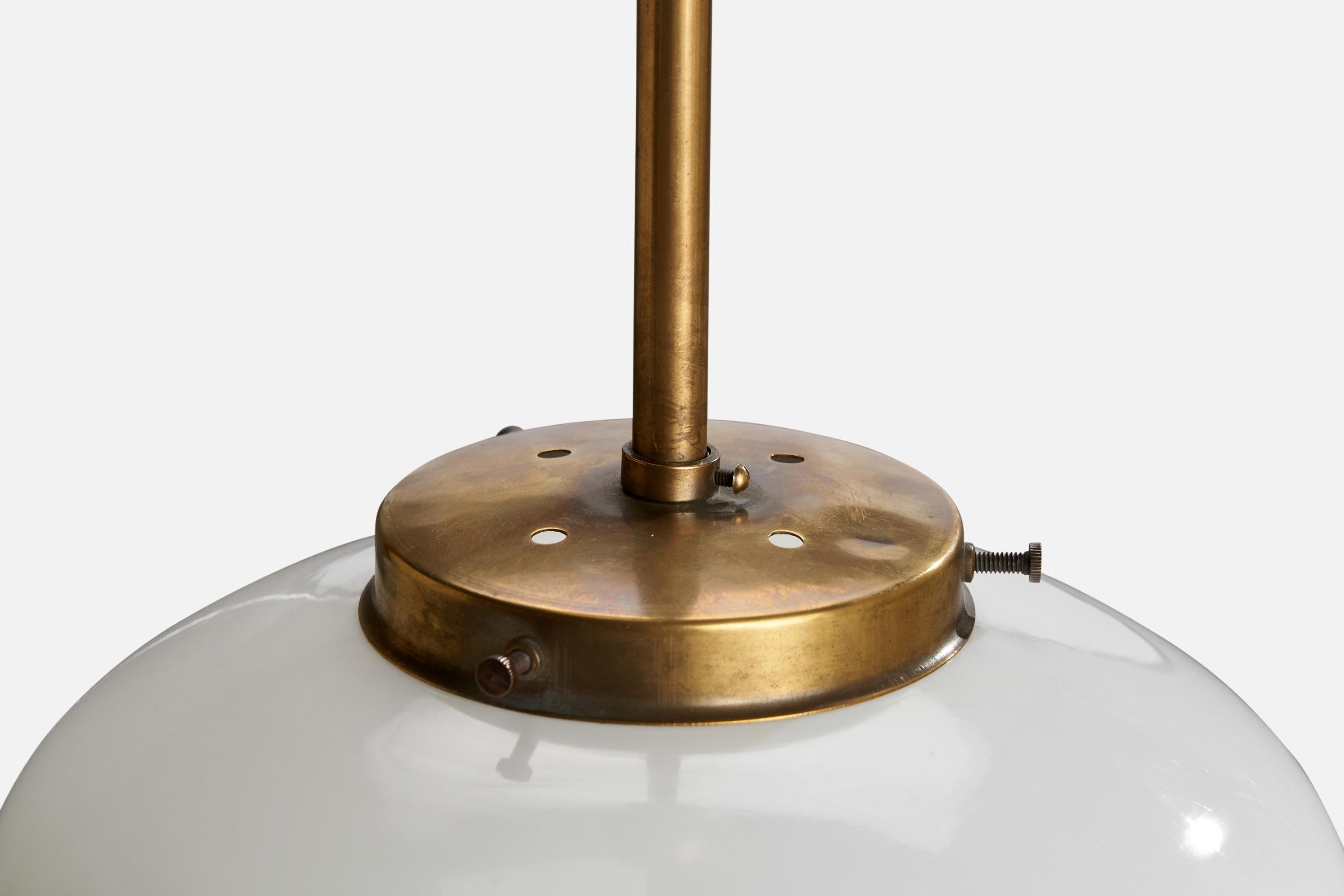 Mid-20th Century ASEA, Pendant Light, Brass, Glass, Sweden, 1930s For Sale