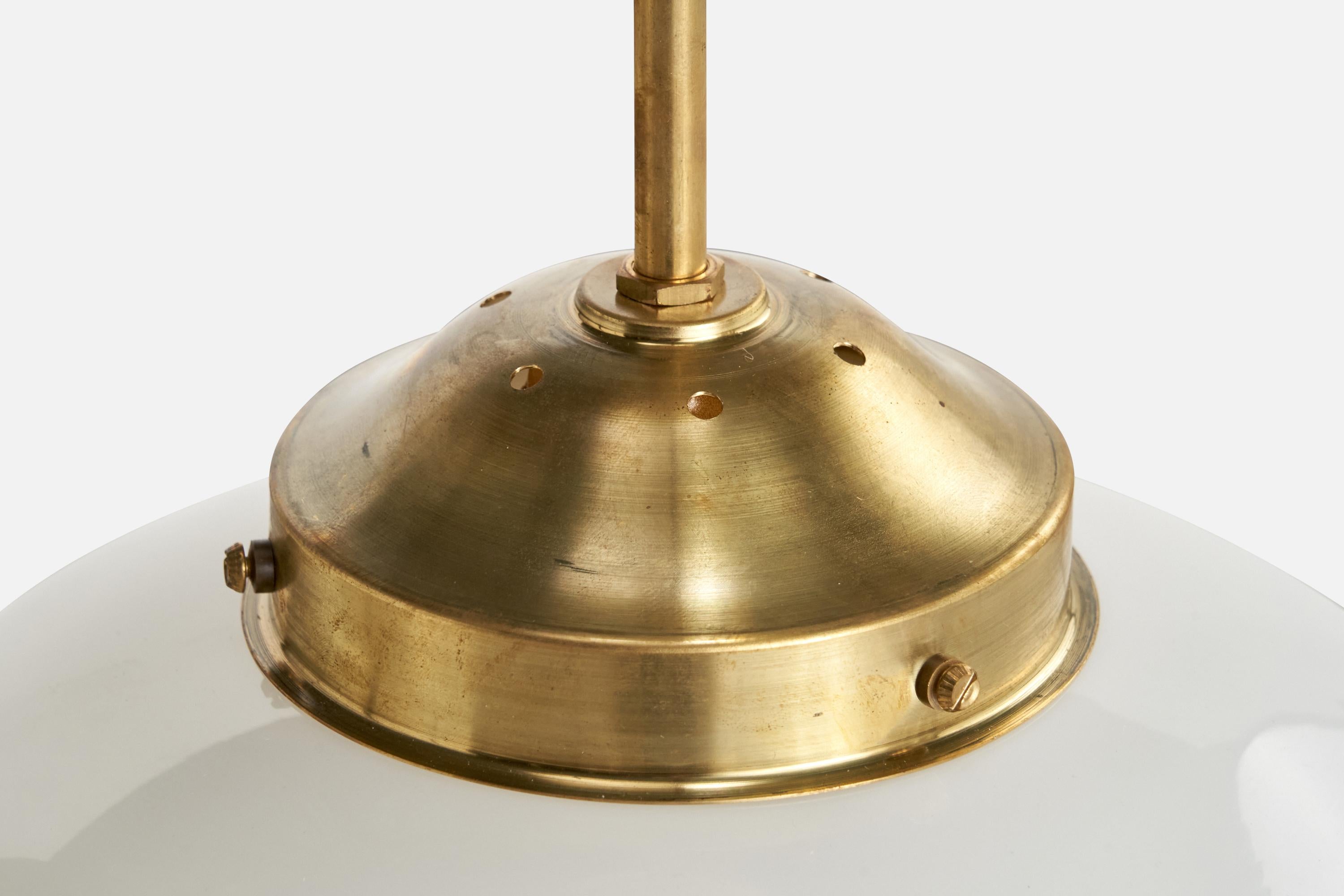 Mid-20th Century ASEA, Pendant Light, Brass, Glass, Sweden, 1930s For Sale