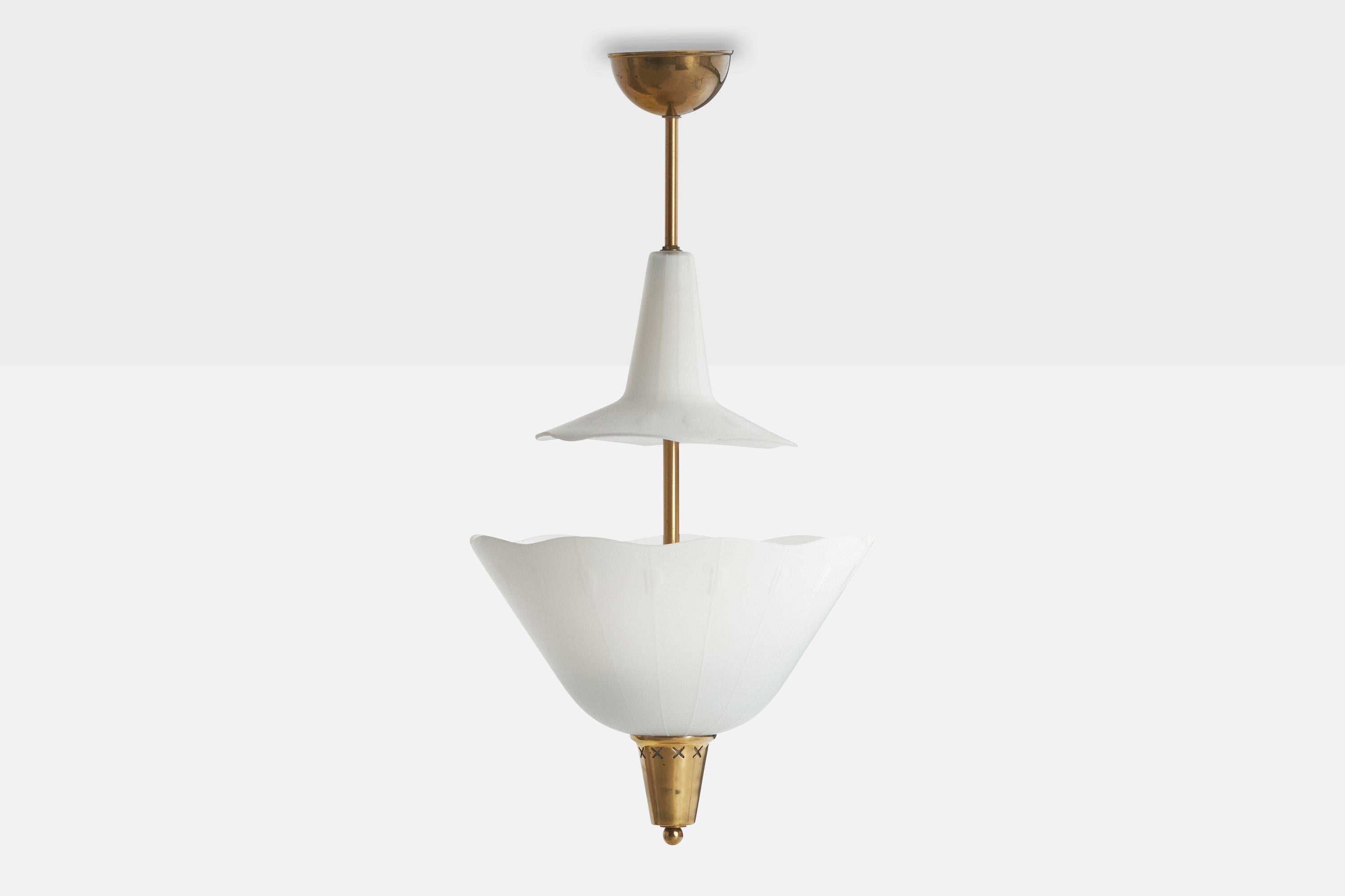 Scandinavian Modern ASEA, Pendant Light, Brass, Glass, Sweden, 1940s For Sale