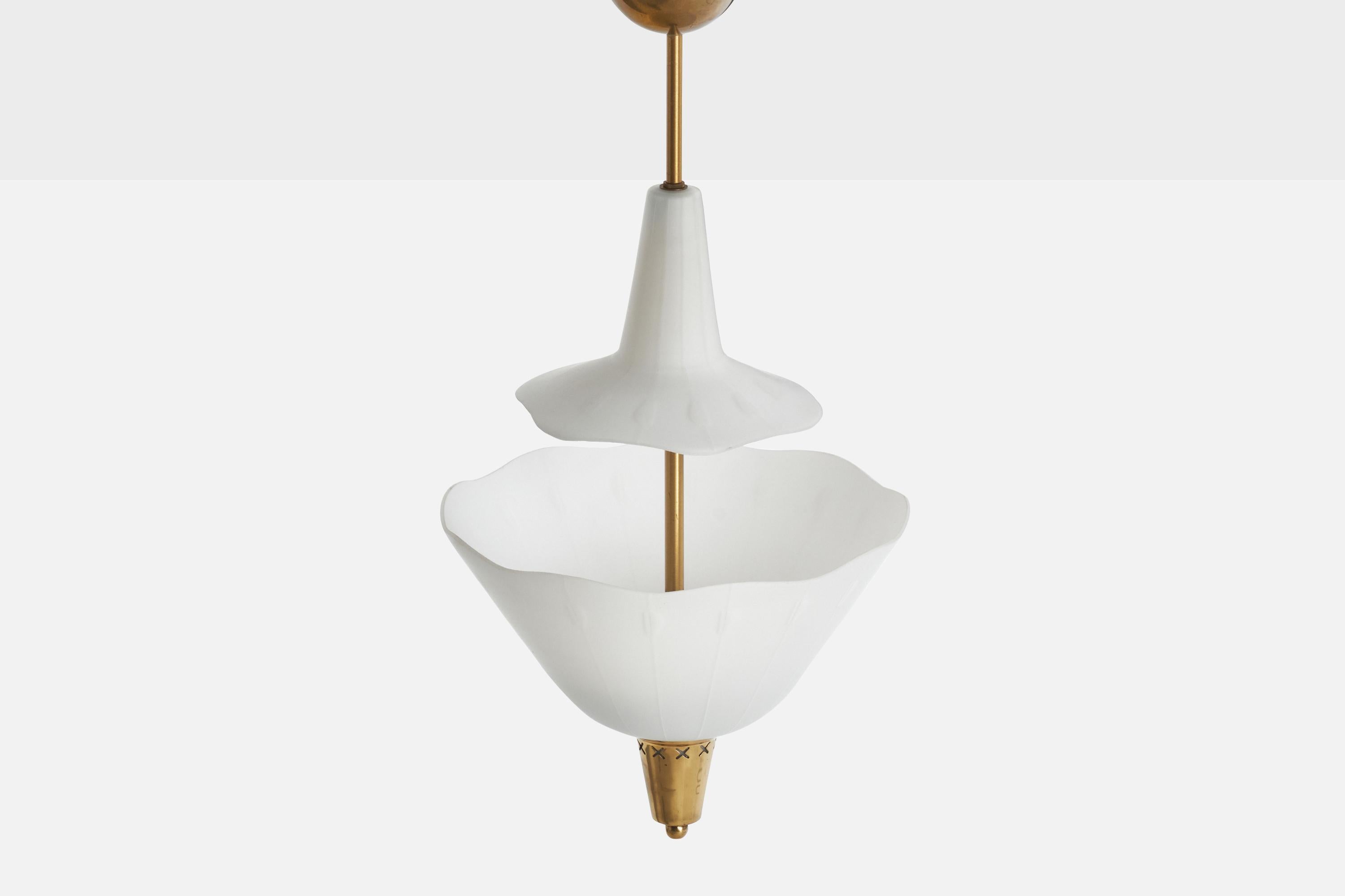 Swedish ASEA, Pendant Light, Brass, Glass, Sweden, 1940s For Sale