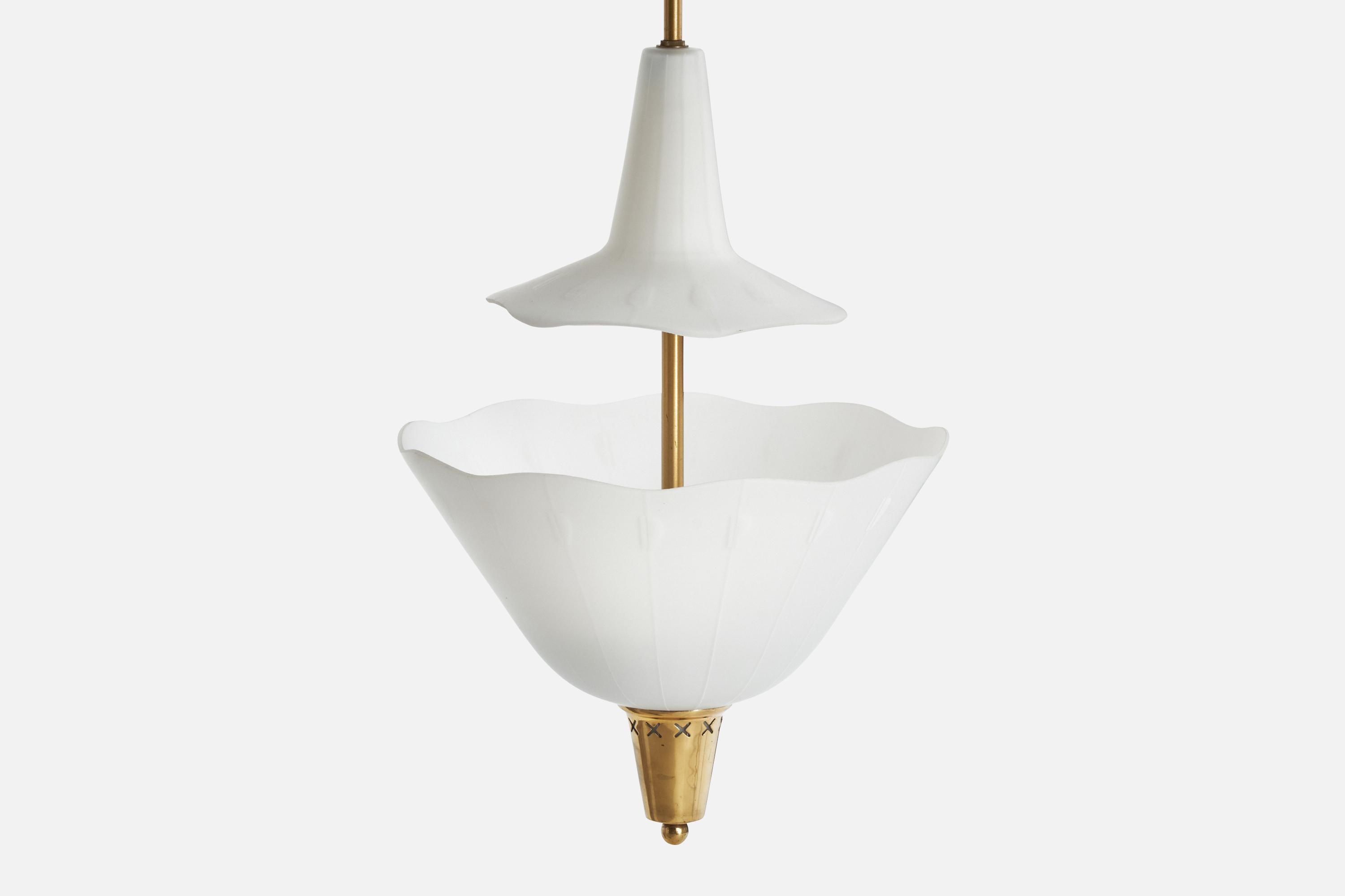 ASEA, Pendant Light, Brass, Glass, Sweden, 1940s In Good Condition For Sale In High Point, NC