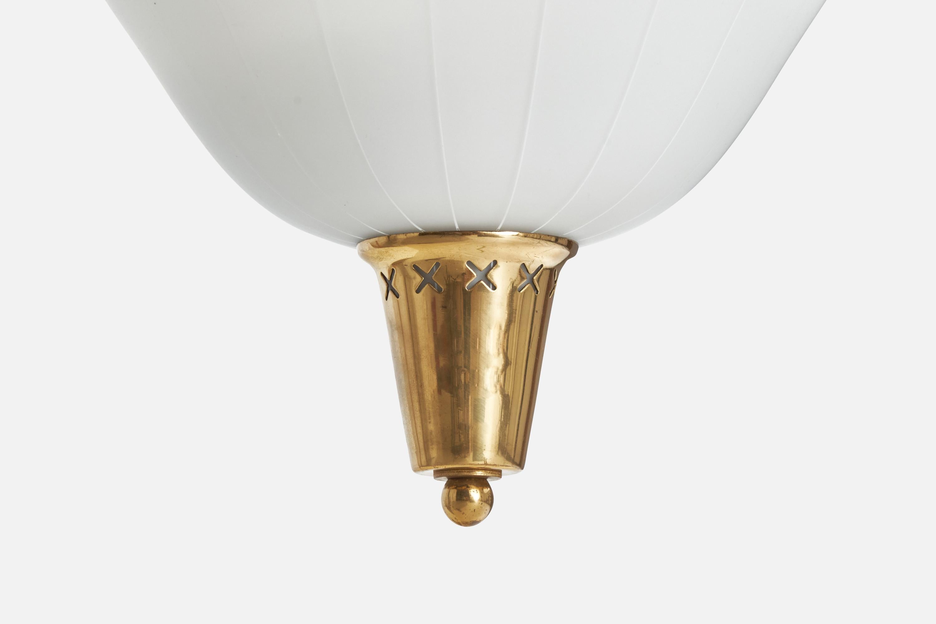 Mid-20th Century ASEA, Pendant Light, Brass, Glass, Sweden, 1940s For Sale