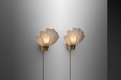 ASEA Skandia "Coquille" Brass and Glass Wall Lamps, Sweden 1940s