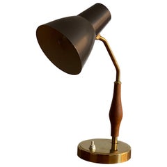 ASEA, Small Desk Light / Table Lamp, Brass, Wood, Metal, Sweden, 1950