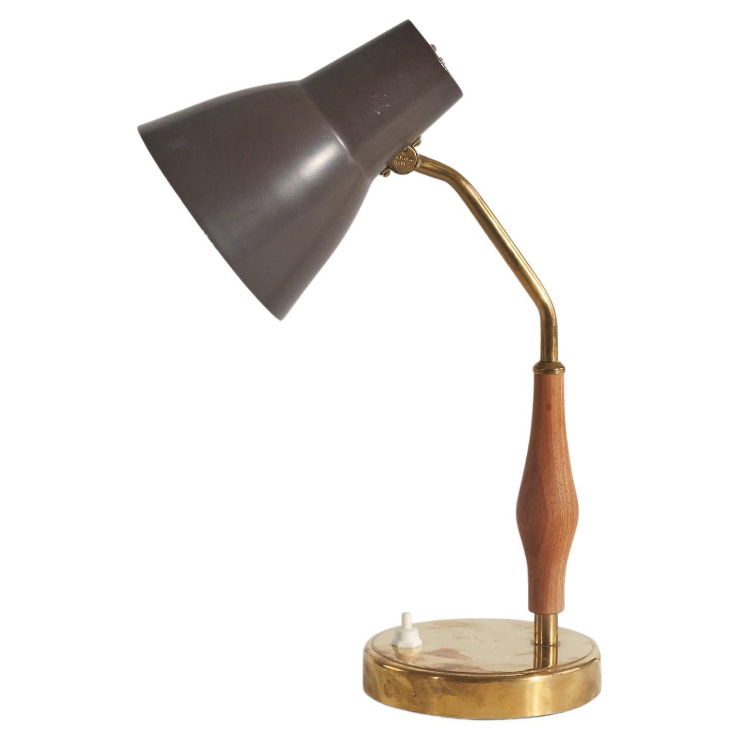 ASEA, Table Lamp, Brass, Wood, Metal, Sweden, 1950s For Sale