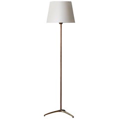 ASEA, Small Floor Lamp, Brass, Natural Leather Webbing, Sweden, 1950s
