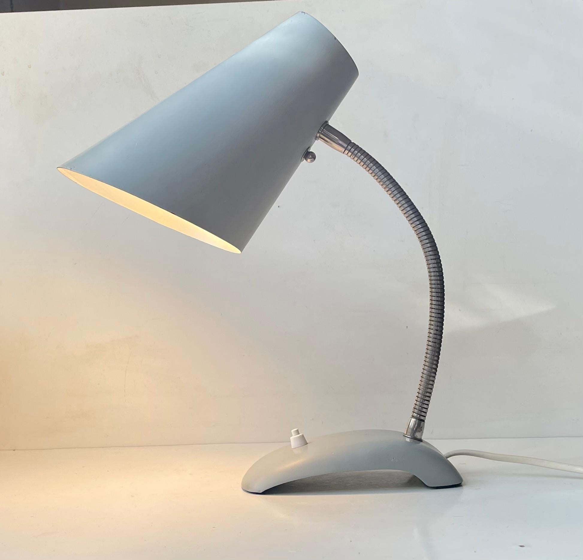 Mid-Century Modern ASEA Sweden Adjustable Grey Industrial Table Lamp, 1950s For Sale
