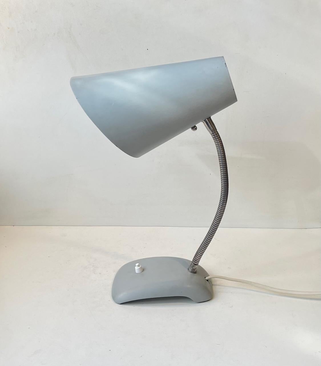 Mid-20th Century ASEA Sweden Adjustable Grey Industrial Table Lamp, 1950s For Sale
