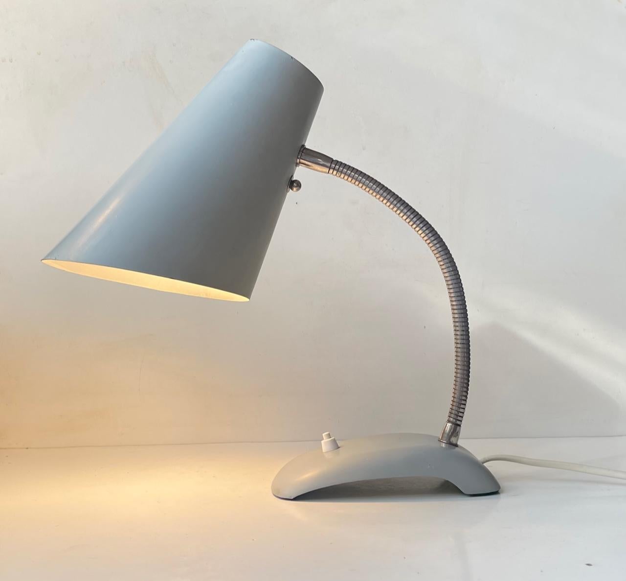 Steel ASEA Sweden Adjustable Grey Industrial Table Lamp, 1950s For Sale