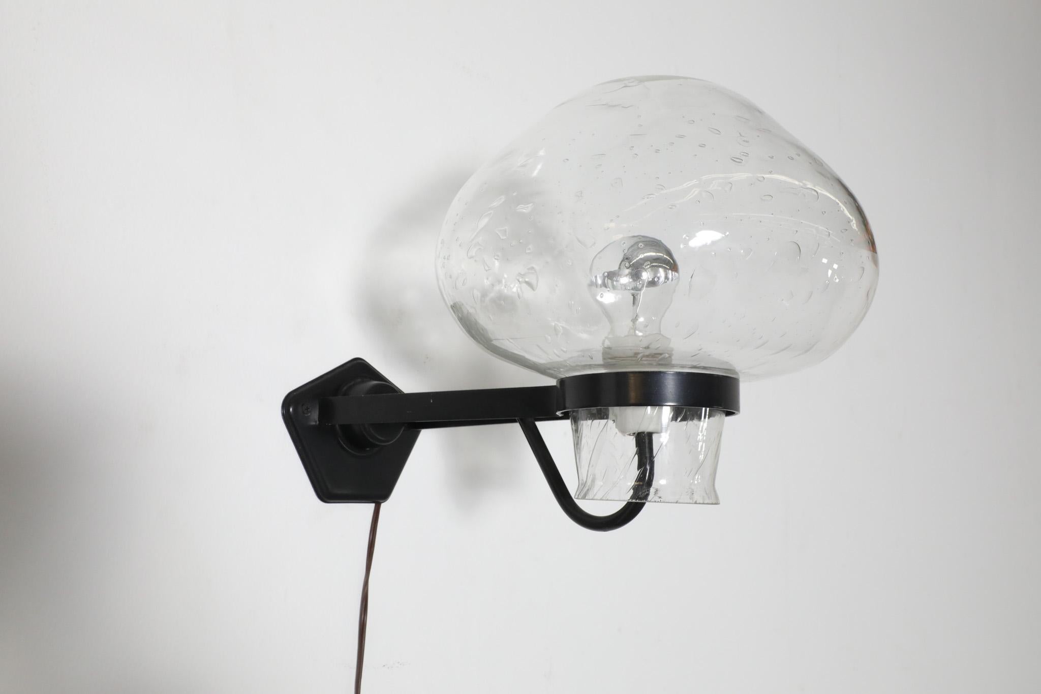 ASEA Swedish Blown Bubble Glass Wall Sconce with Black Metal Frame For Sale 4