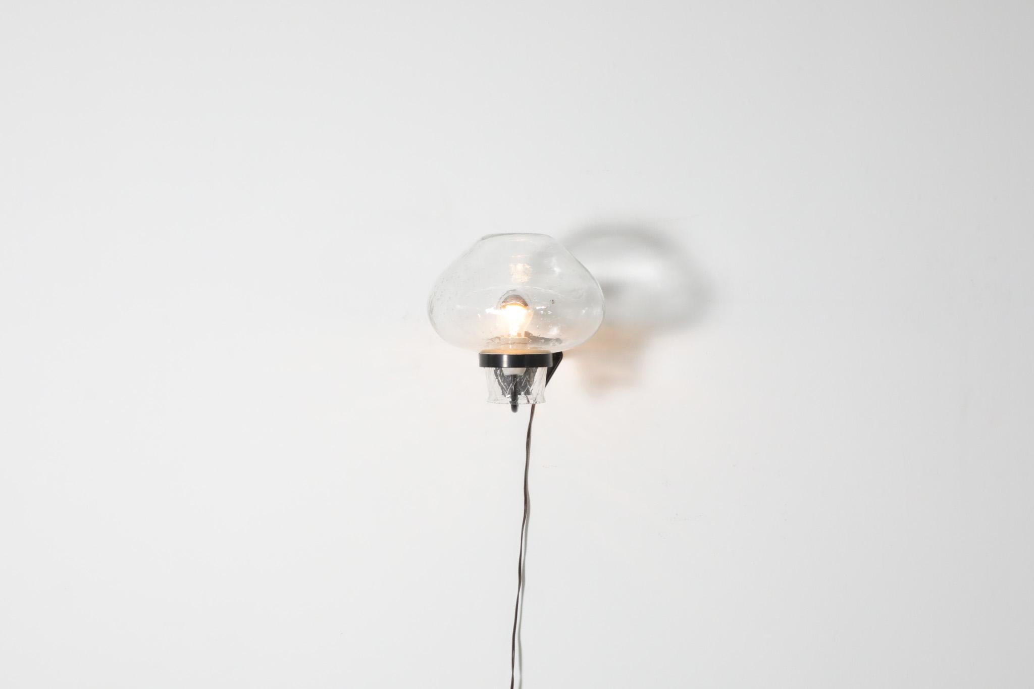 Mid-Century Modern ASEA Swedish Blown Bubble Glass Wall Sconce with Black Metal Frame