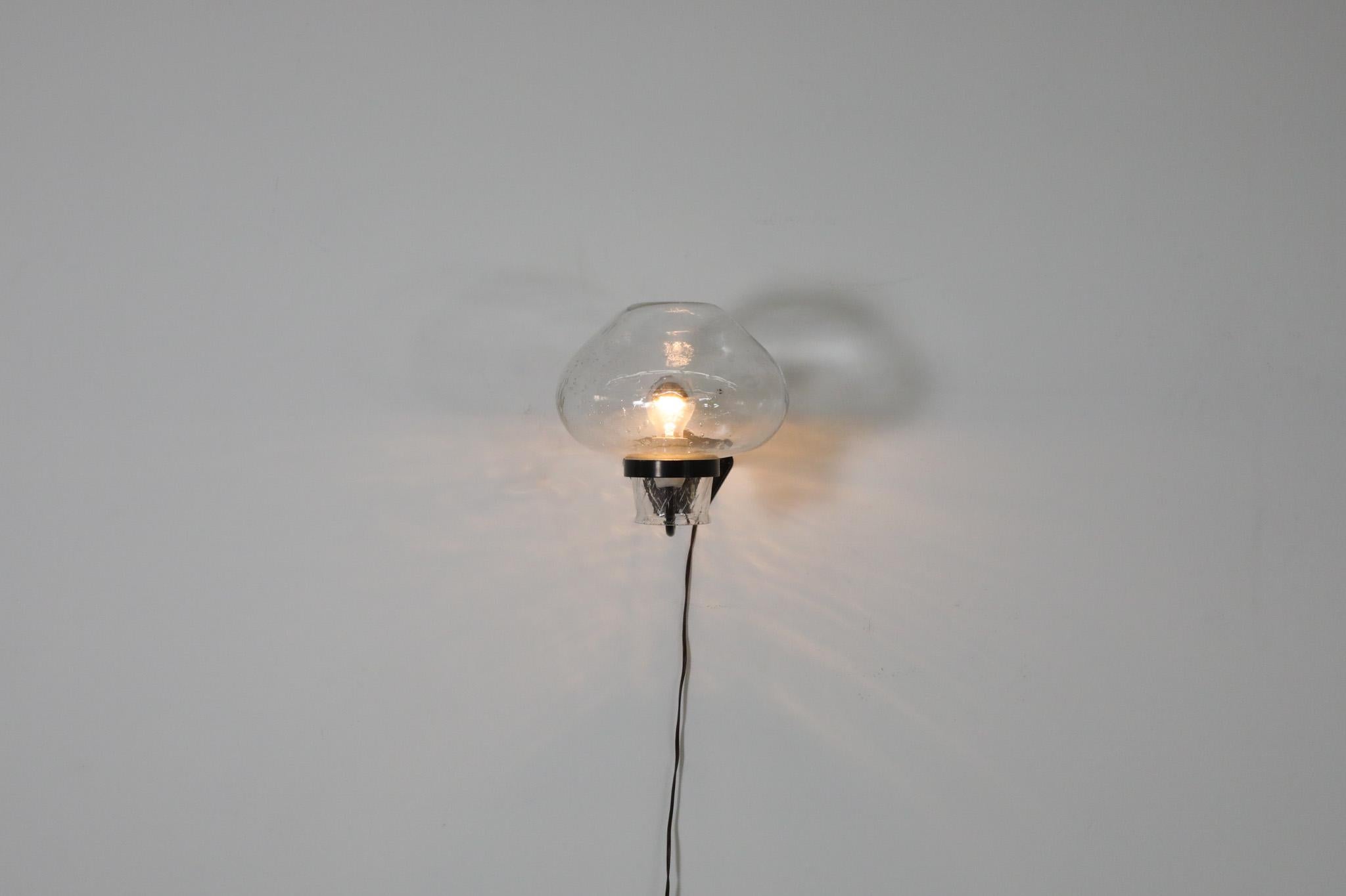 Enameled ASEA Swedish Blown Bubble Glass Wall Sconce with Black Metal Frame