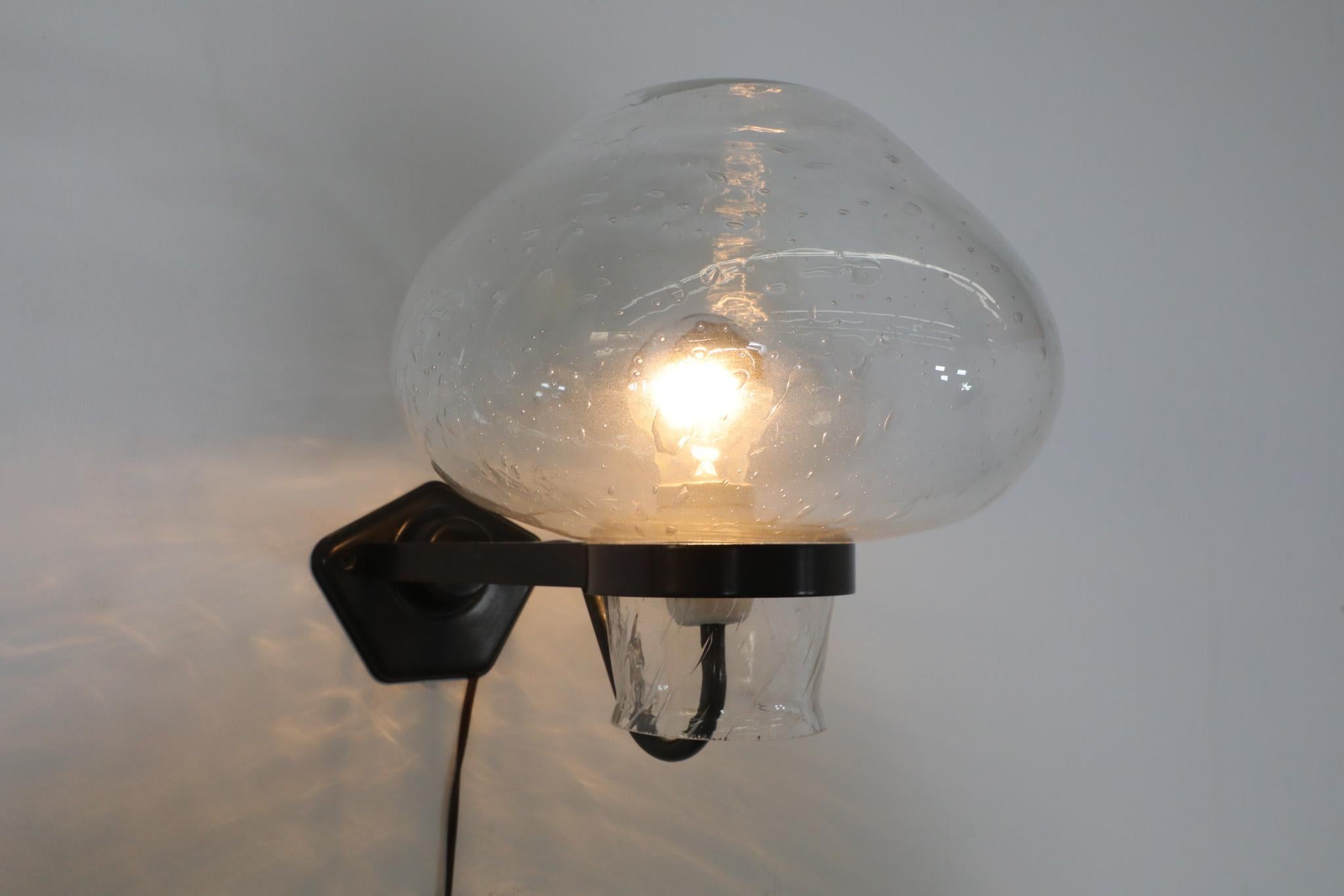 ASEA Swedish Blown Bubble Glass Wall Sconce with Black Metal Frame For Sale 1