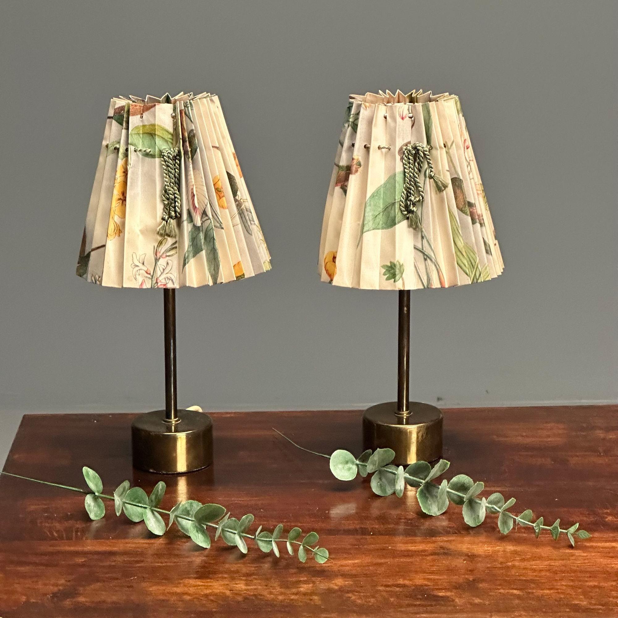 ASEA, Swedish Mid-Century Modern Table Lamps, Brass, Floral Shades, Sweden 1950s

Pair of Model E1173 table lamps designed and produced by ASEA in Sweden circa 1950s. Having a brass base and neck. Each lamp maintains their original floral paper