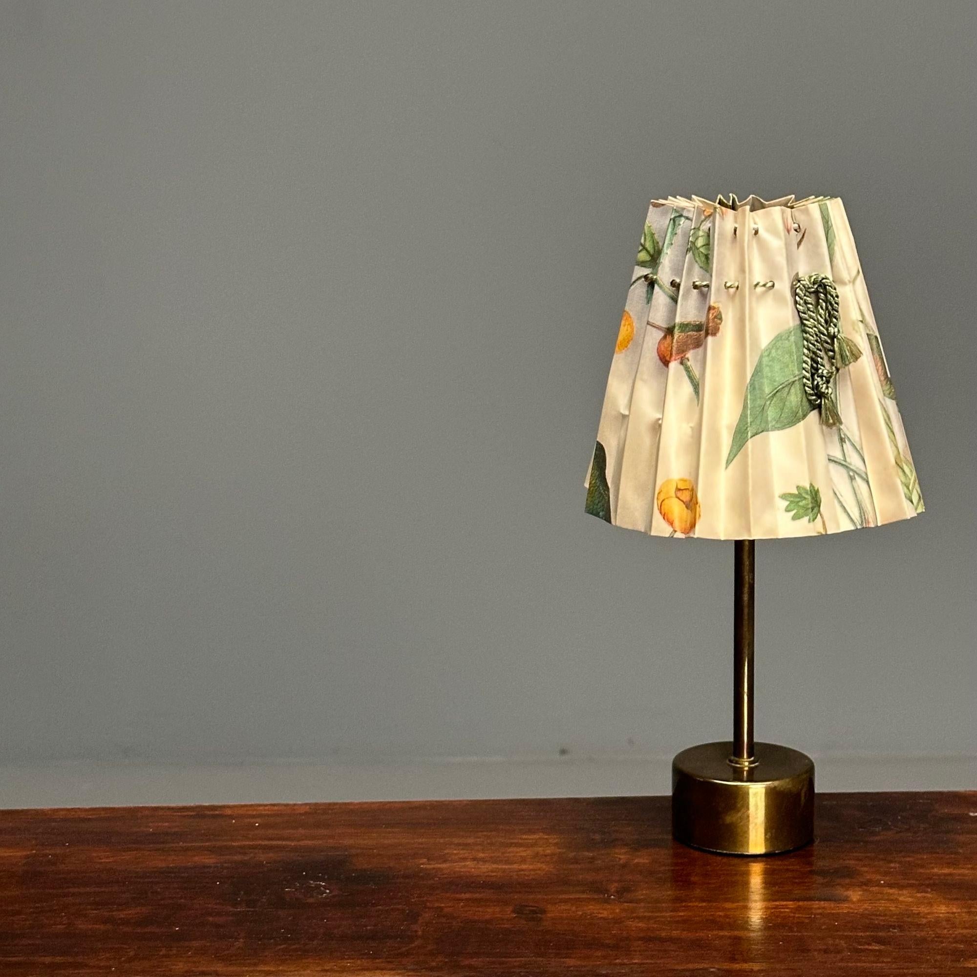 Mid-20th Century ASEA, Swedish Mid-Century Modern Table Lamps, Brass, Floral Shades, Sweden 1950s For Sale