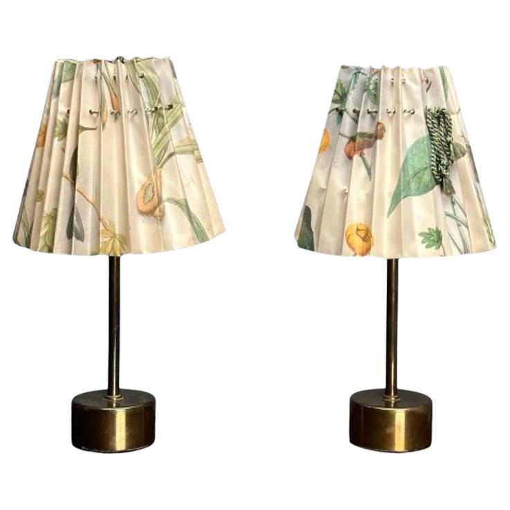 ASEA, Swedish Mid-Century Modern Table Lamps, Brass, Floral Shades, Sweden 1950s For Sale
