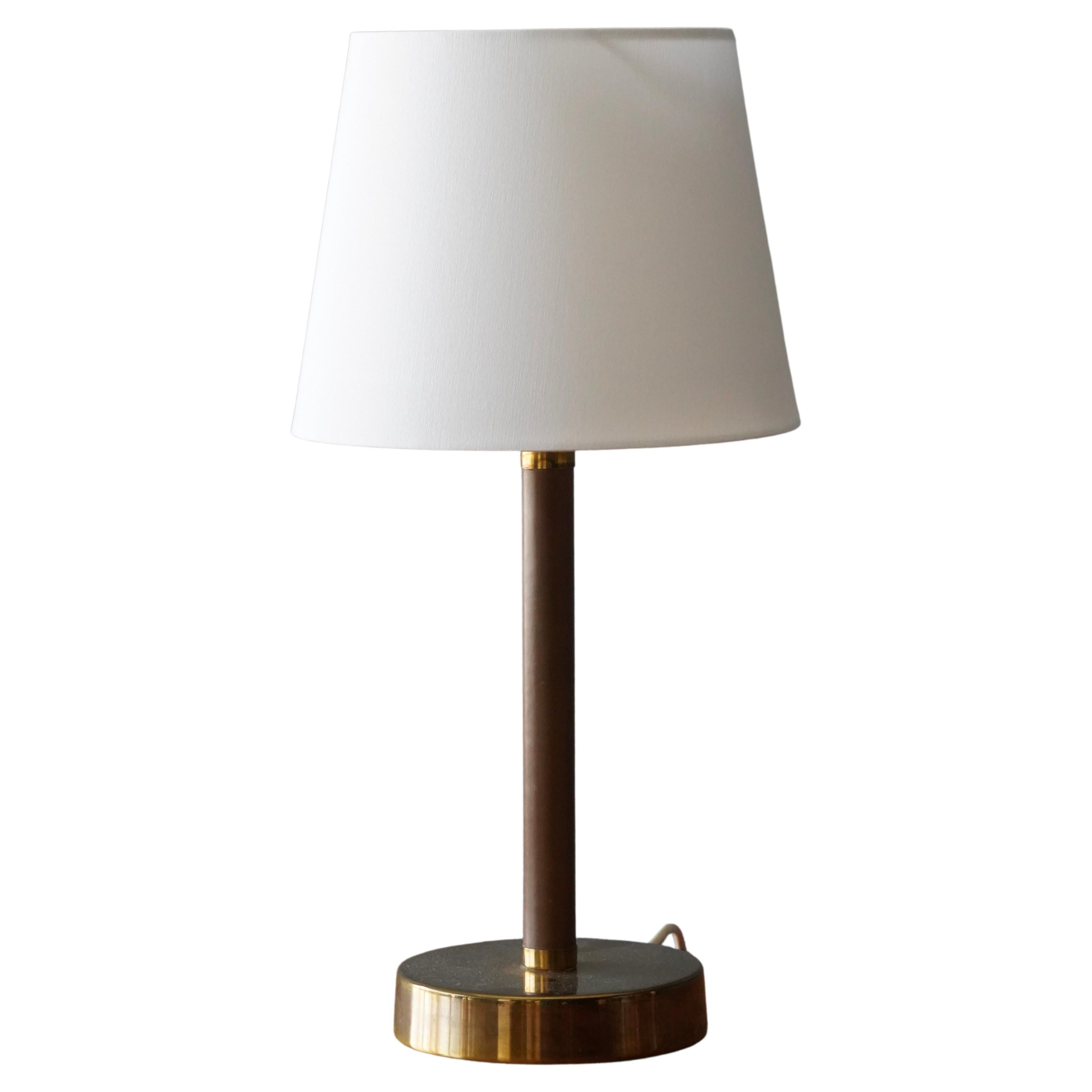 ASEA, Table Lamp, Brass, Brown Leather, Sweden, 1950s