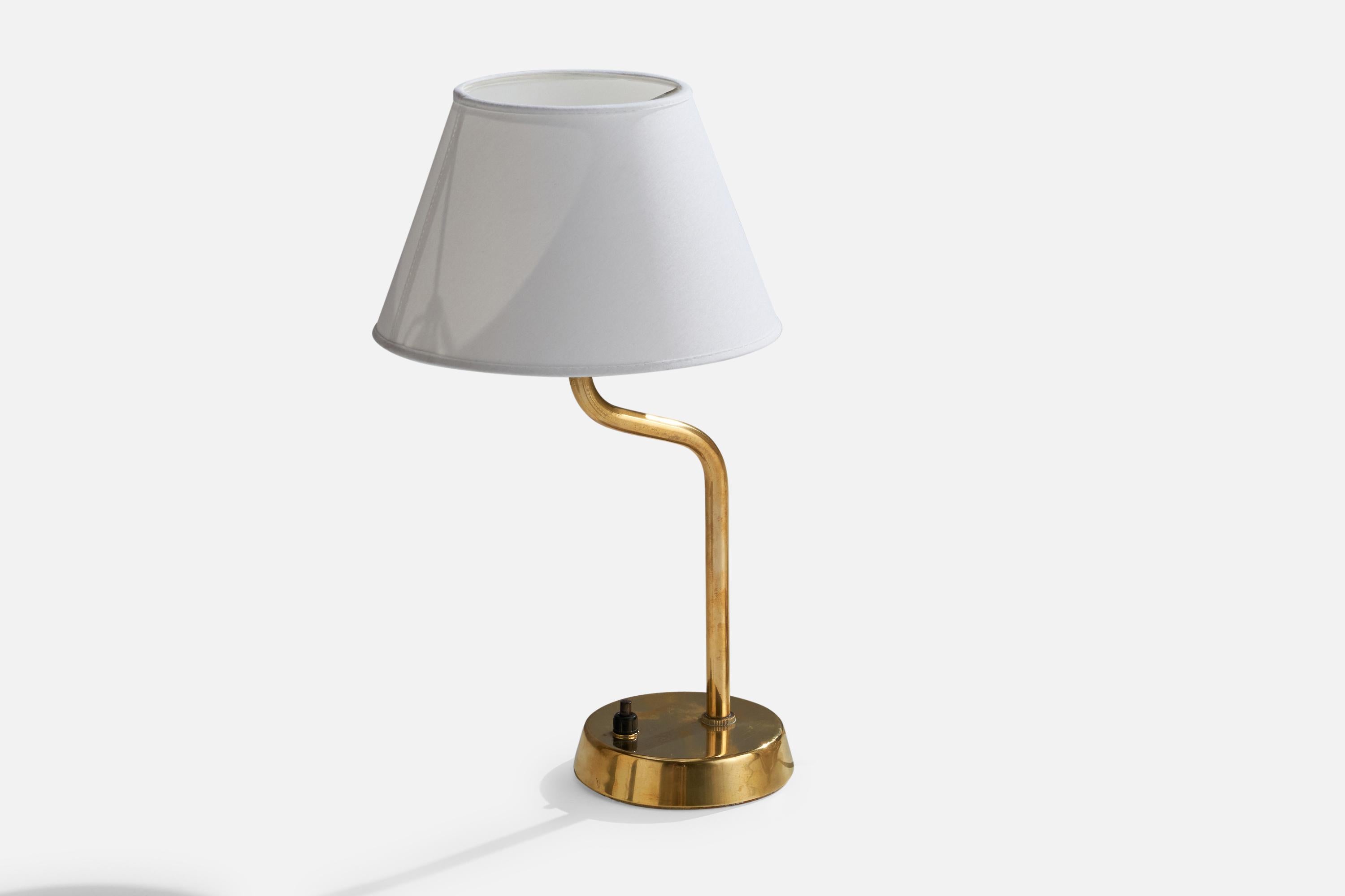 Scandinavian Modern ASEA, Table Lamp, Brass, Fabric, Sweden, 1940s For Sale