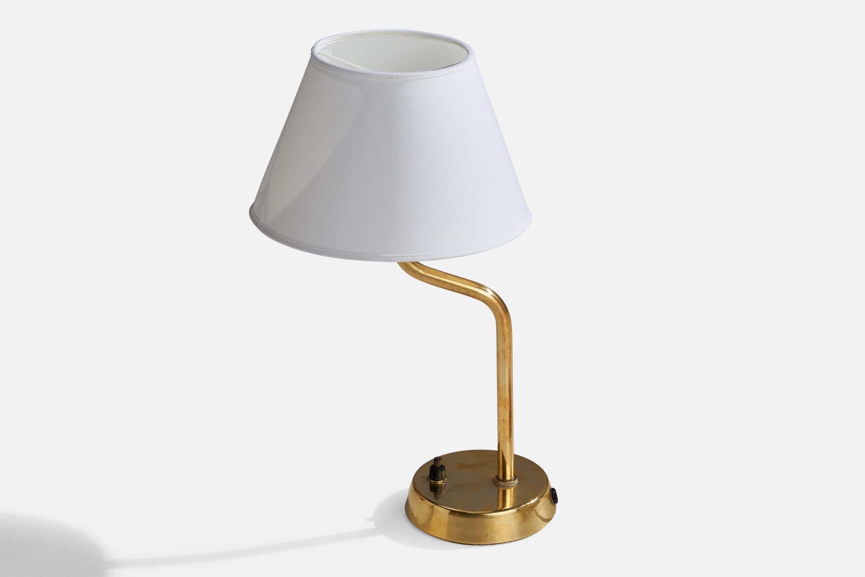 Swedish ASEA, Table Lamp, Brass, Fabric, Sweden, 1940s For Sale